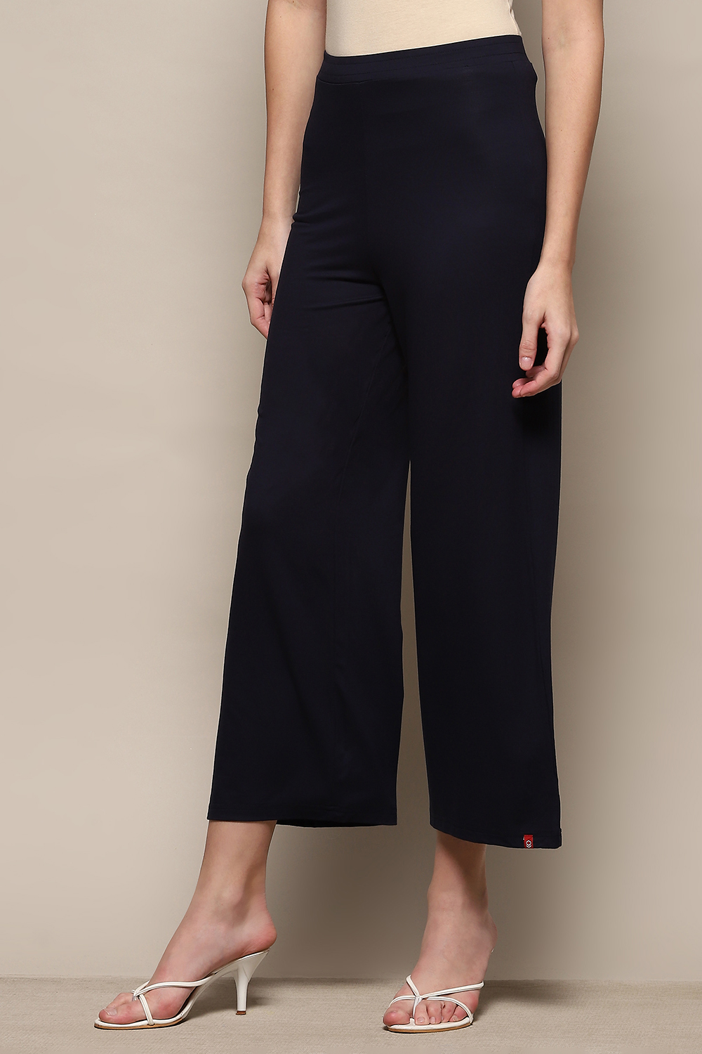 Beige Viscose Blend Solid Palazzo image number 2