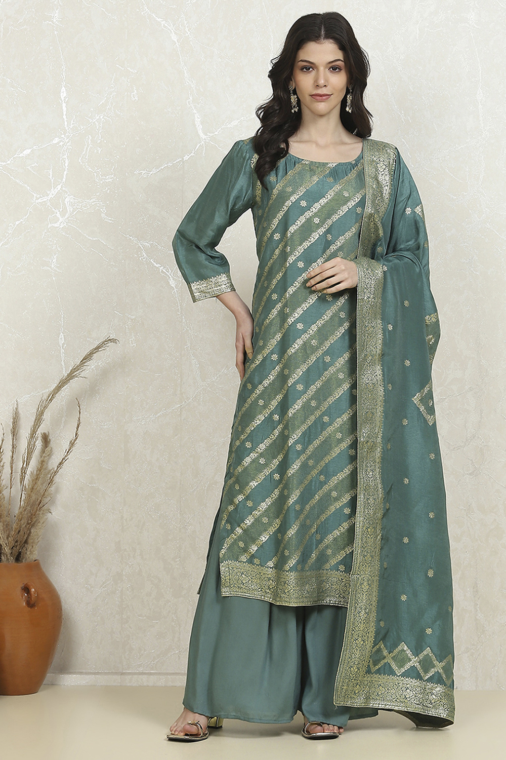 Pink Cotton Printed Embroidered Unstitched Suit Set image number 7