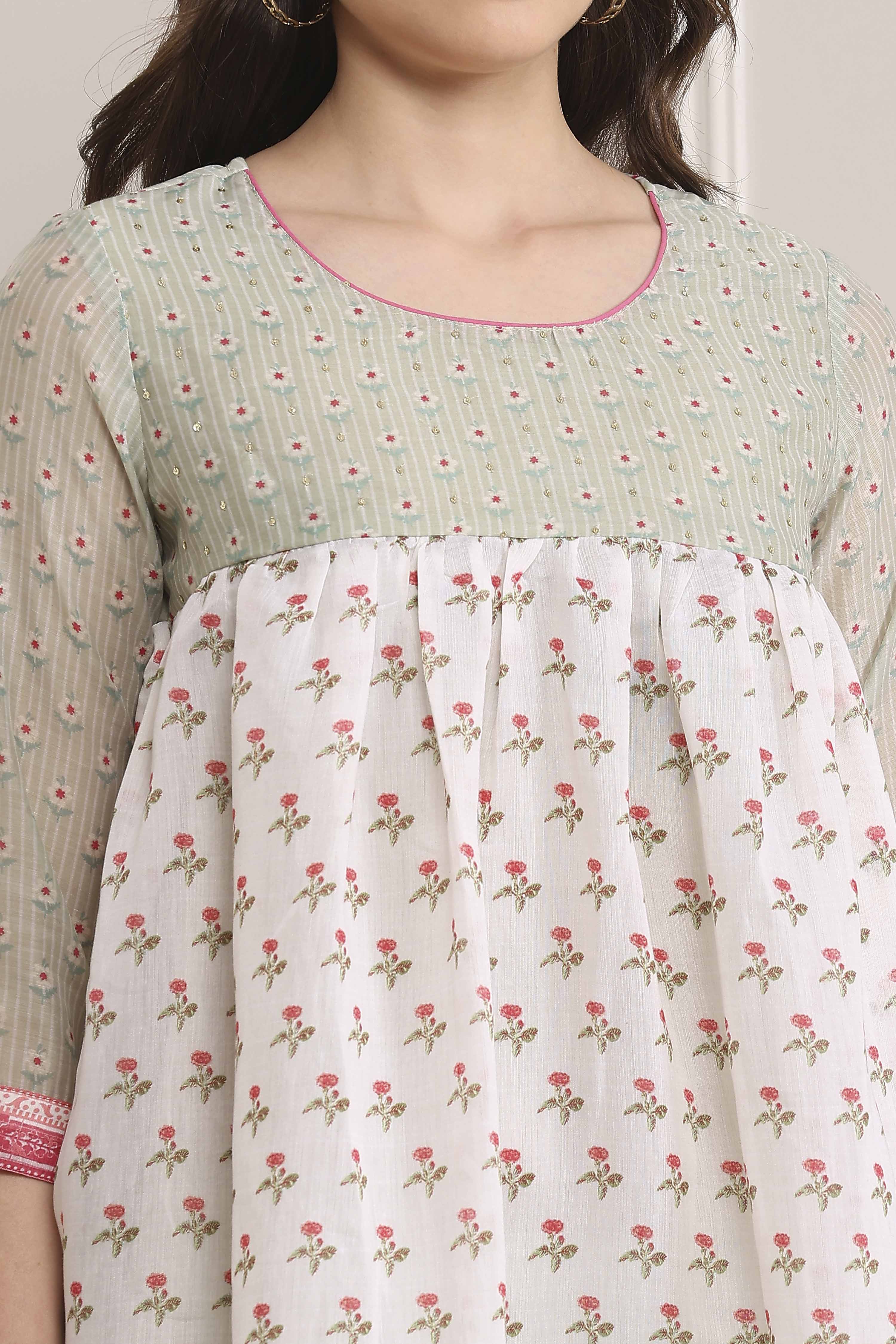 Green Art Silk Flared Kurta image number 1