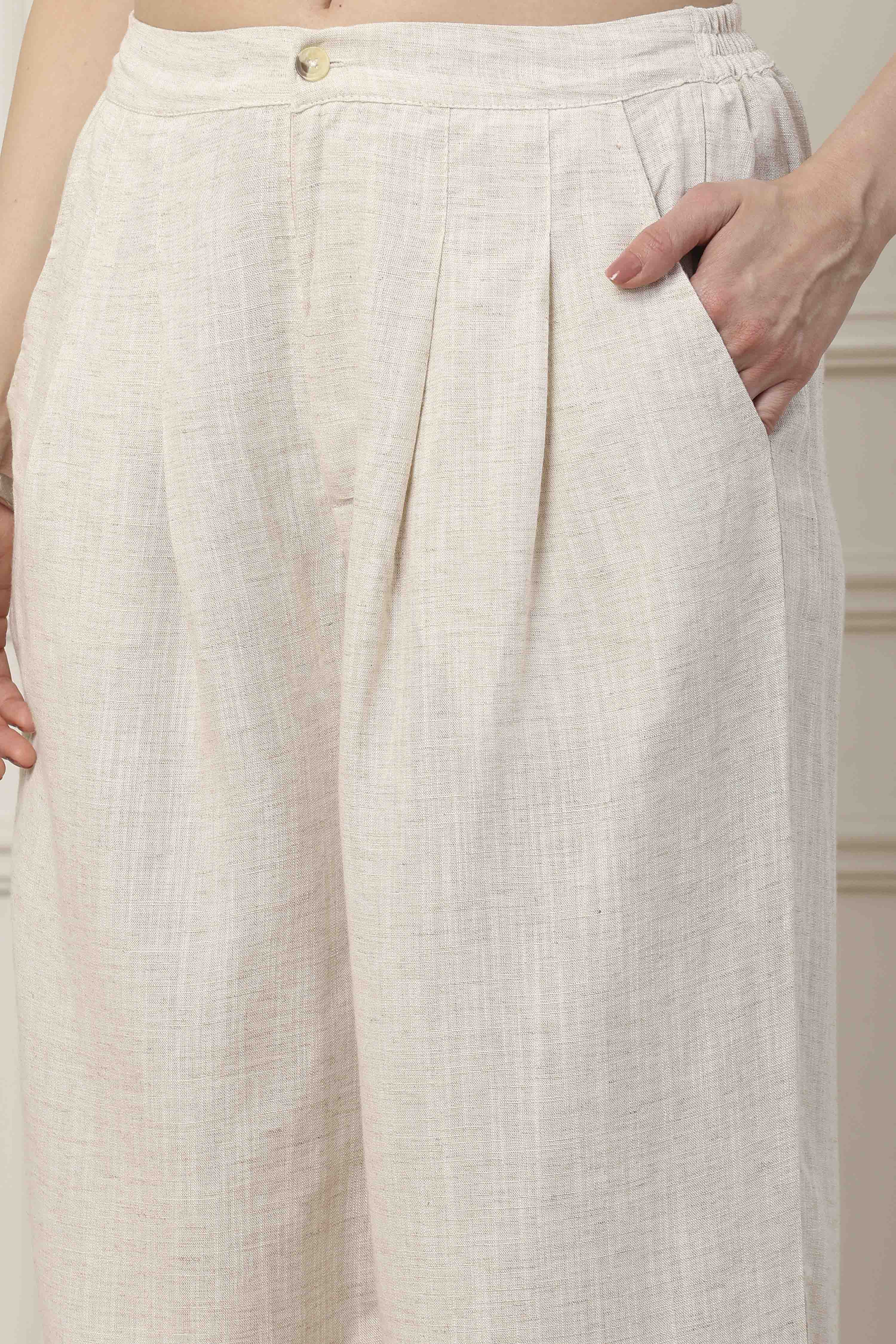 Beige Viscose Floral Embroidered Fusion Set image number 2