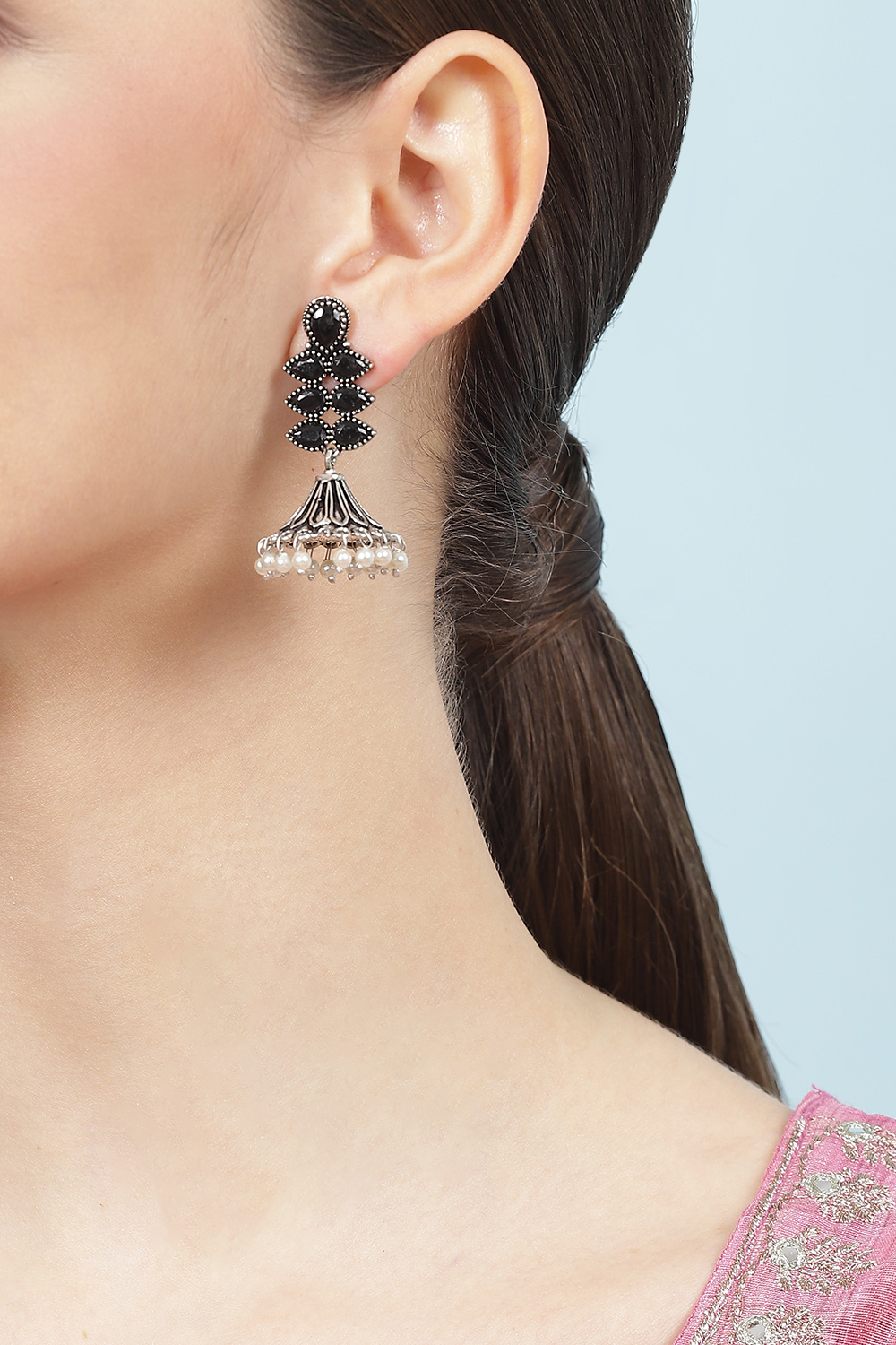 Oxidised Black Alloy Earrings image number 1