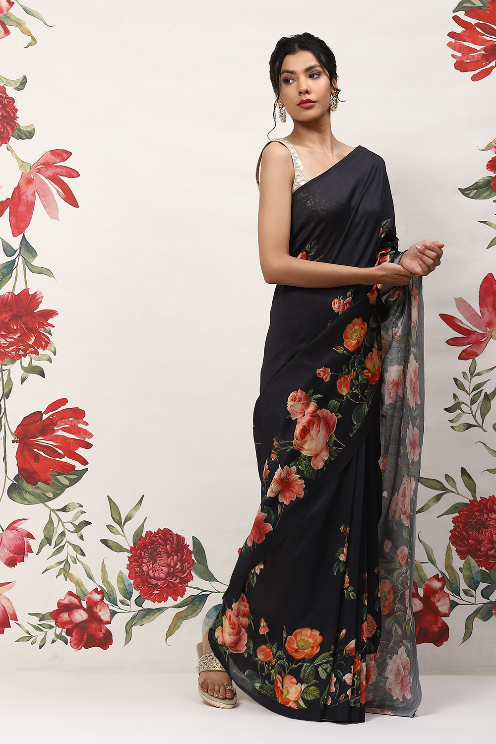 Black Cotton Blend Saree image number 4
