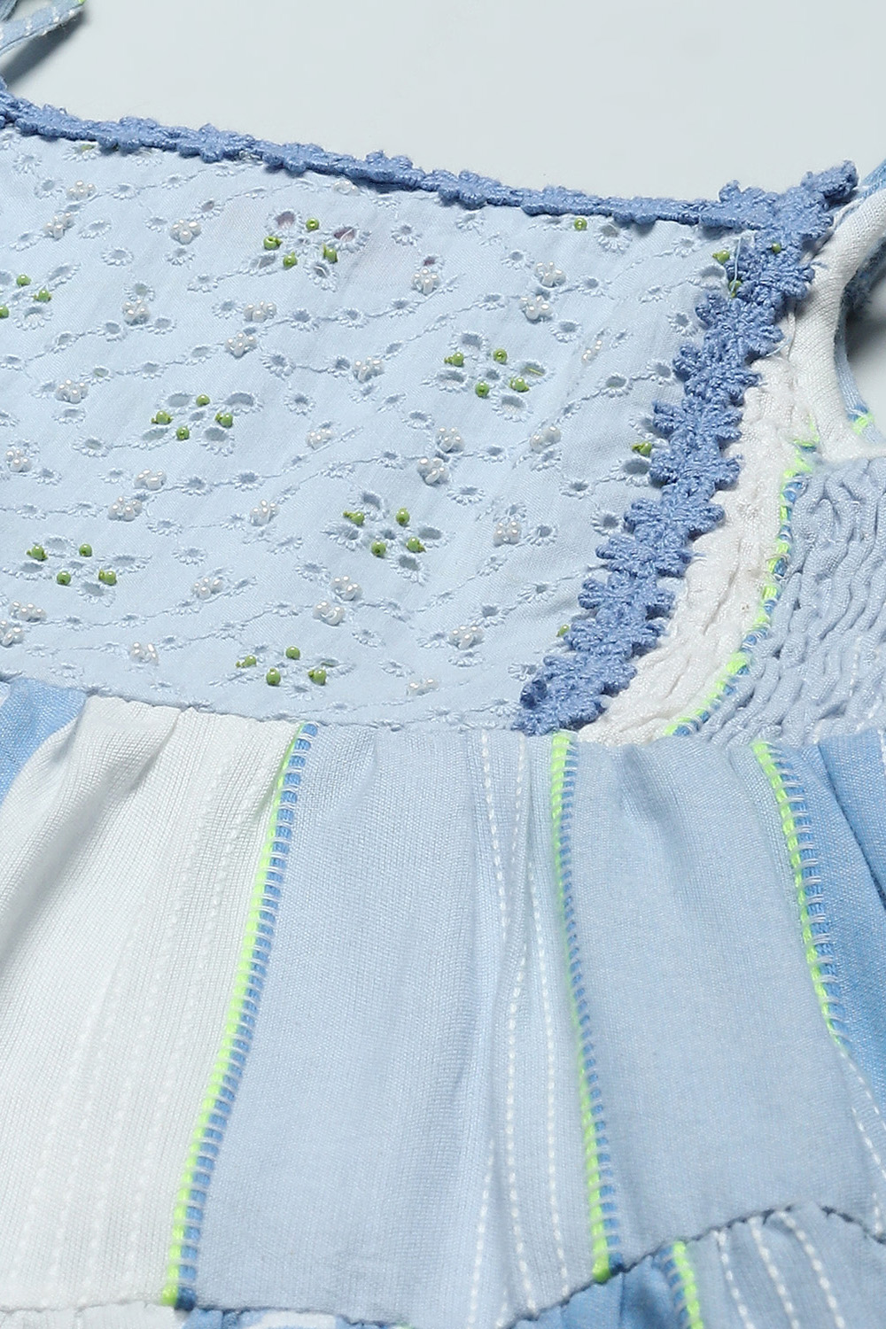 Blue Printed Cotton Kurta With Pants & Printed Scarf.  image number 1