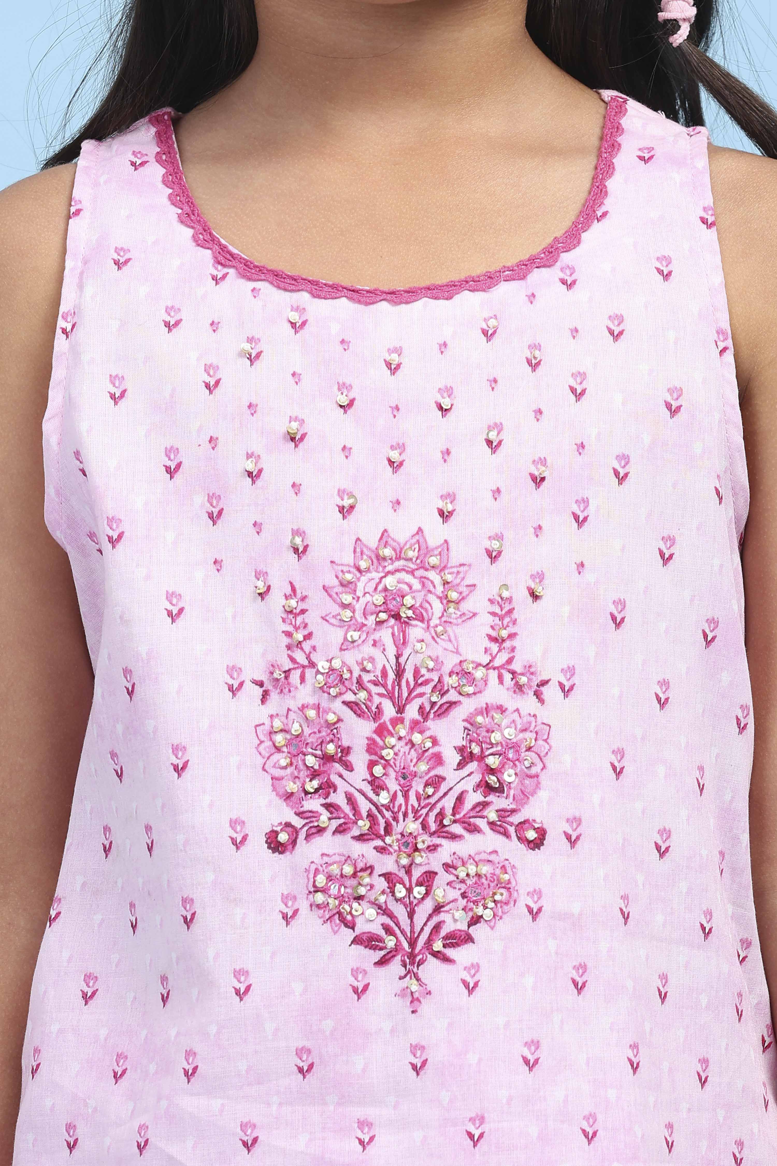 Pink Cotton Printed Straight Garara Suit Set image number 1