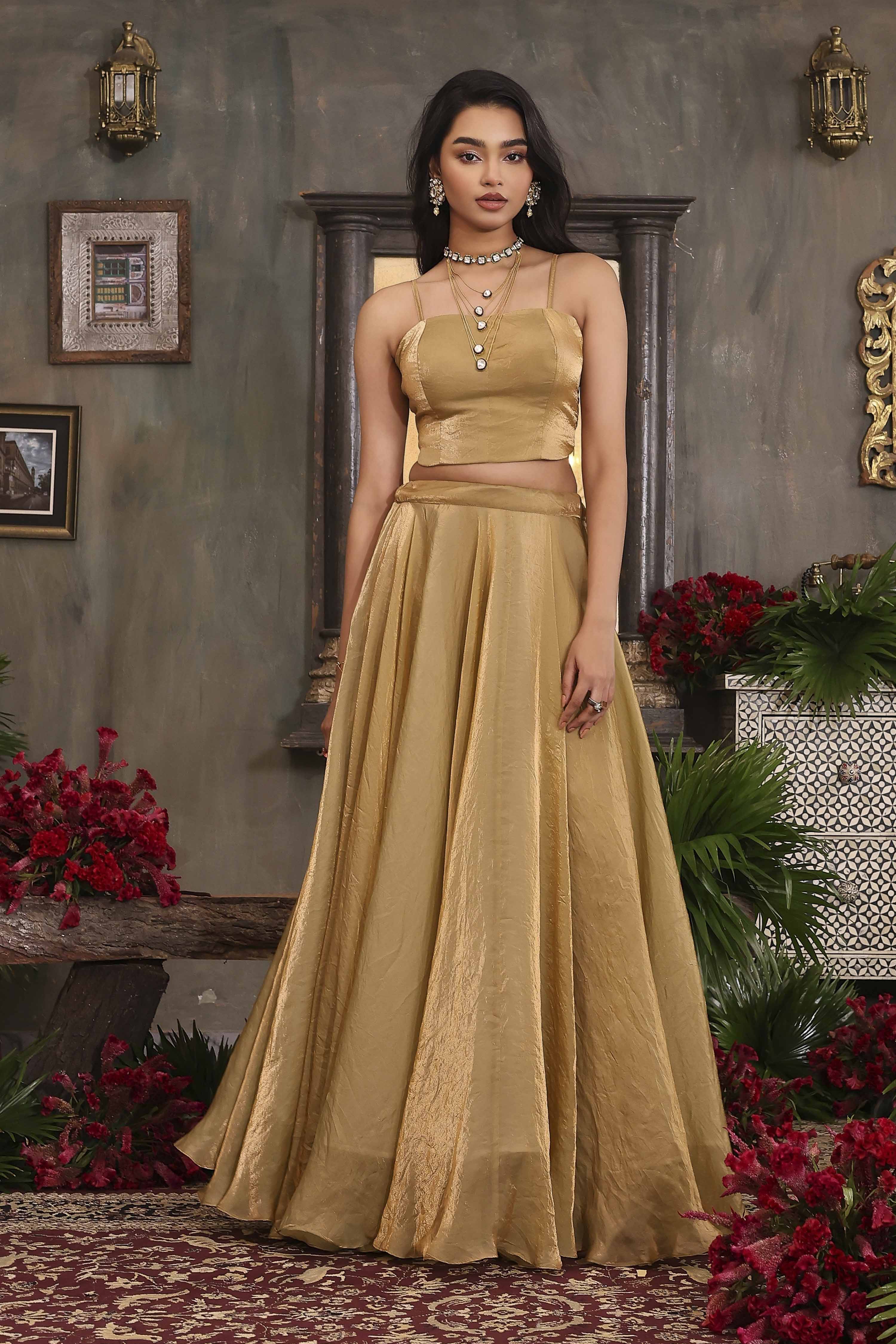 Gold Art Silk Regular Lehenga Set image number 7