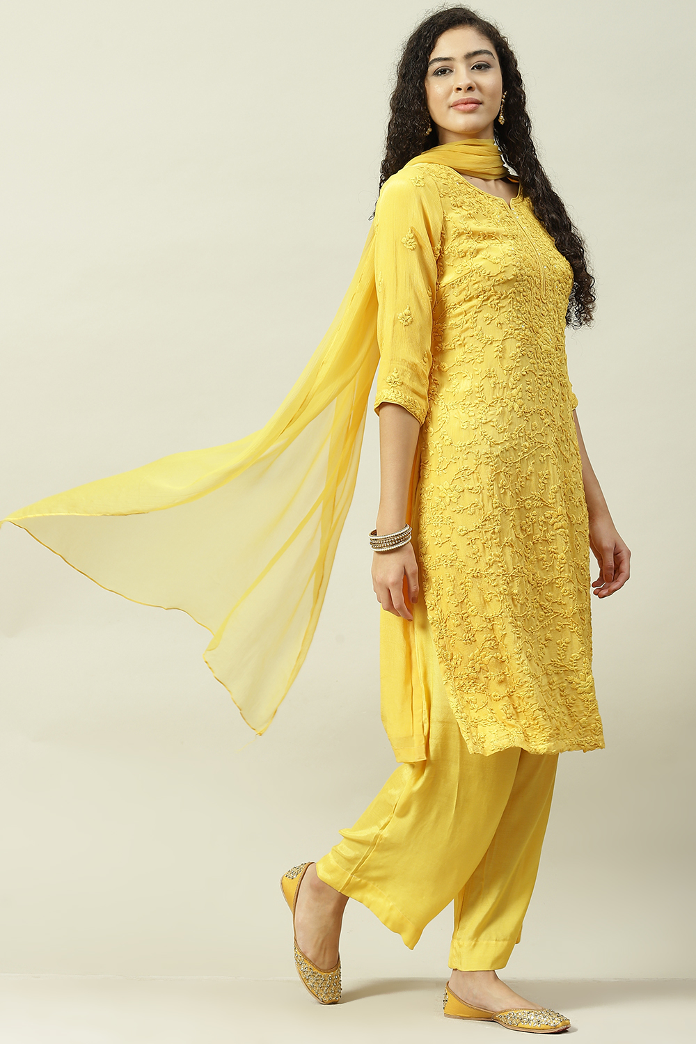 Mustard Viscose Straight Kurta Palazzo Suit Set image number 2