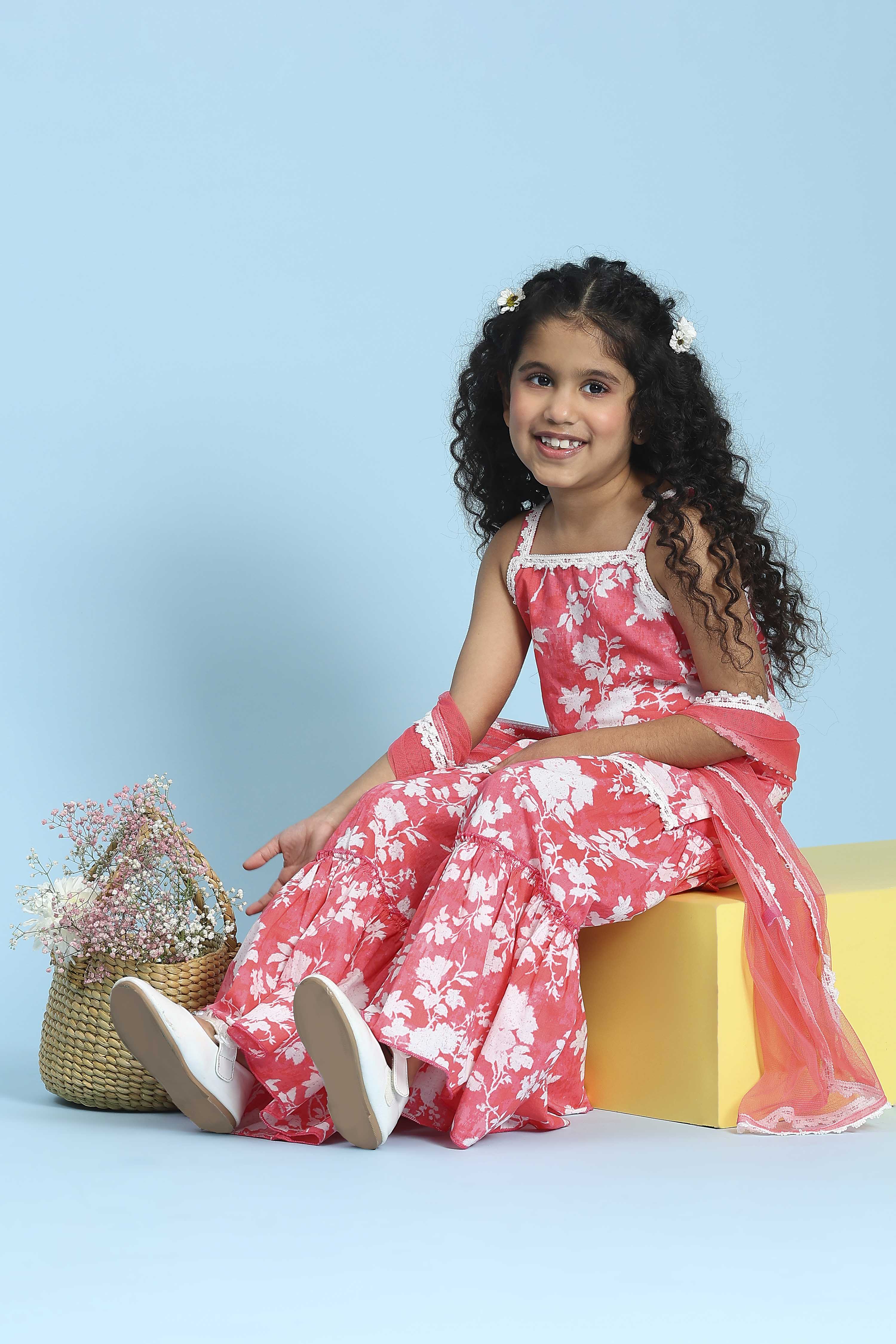 Coral Cotton Printed Straight Garara Suit Set image number 6