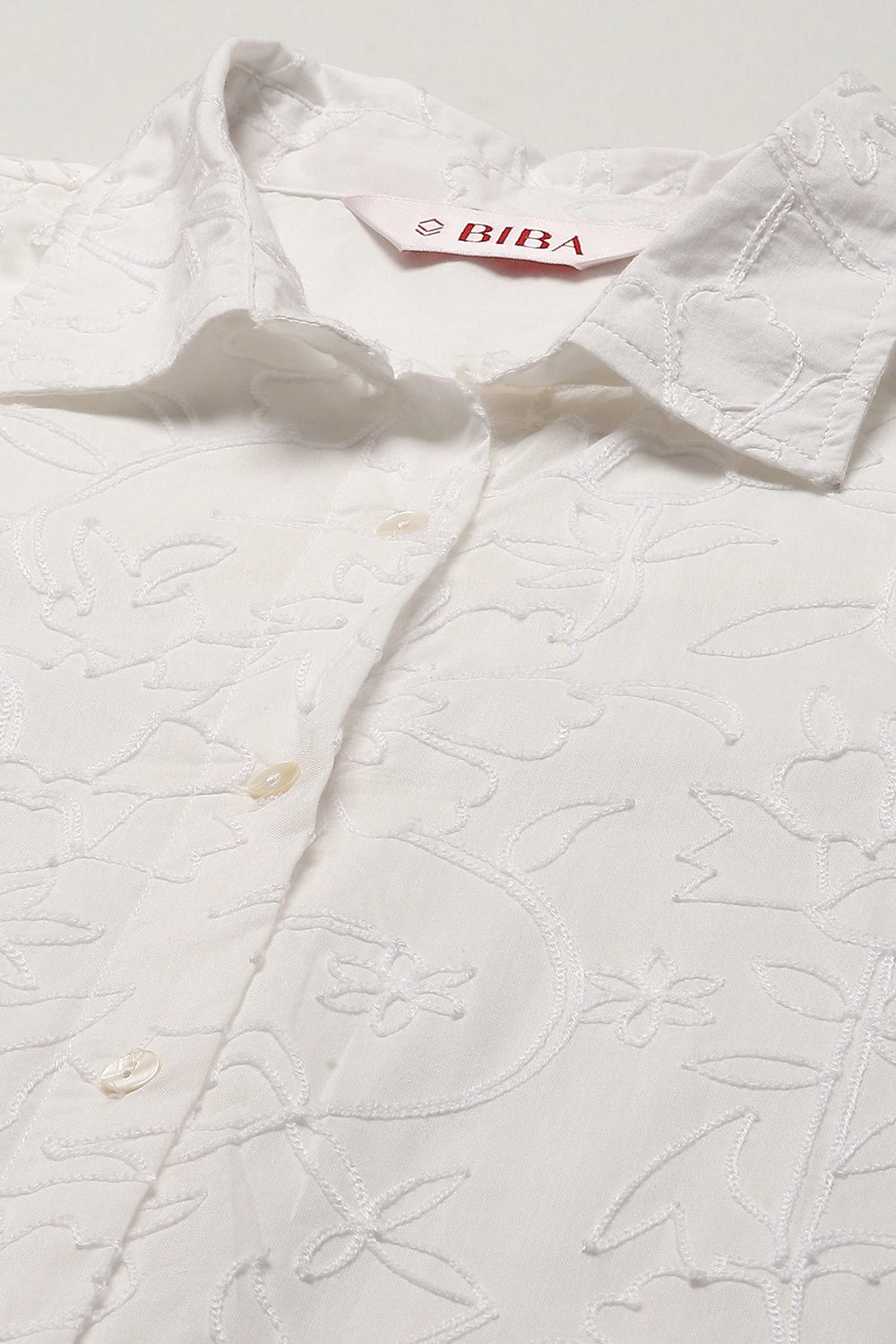 Lilac Cotton Straight Embroidered Shirt image number 1
