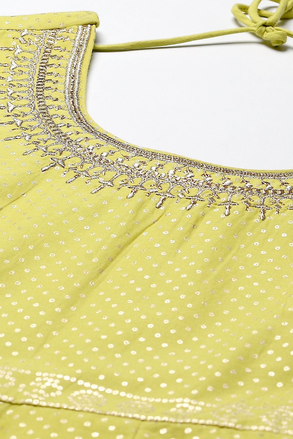 Lime Green Cotton Anarkali Kurta Churidar Suit Set image number 1