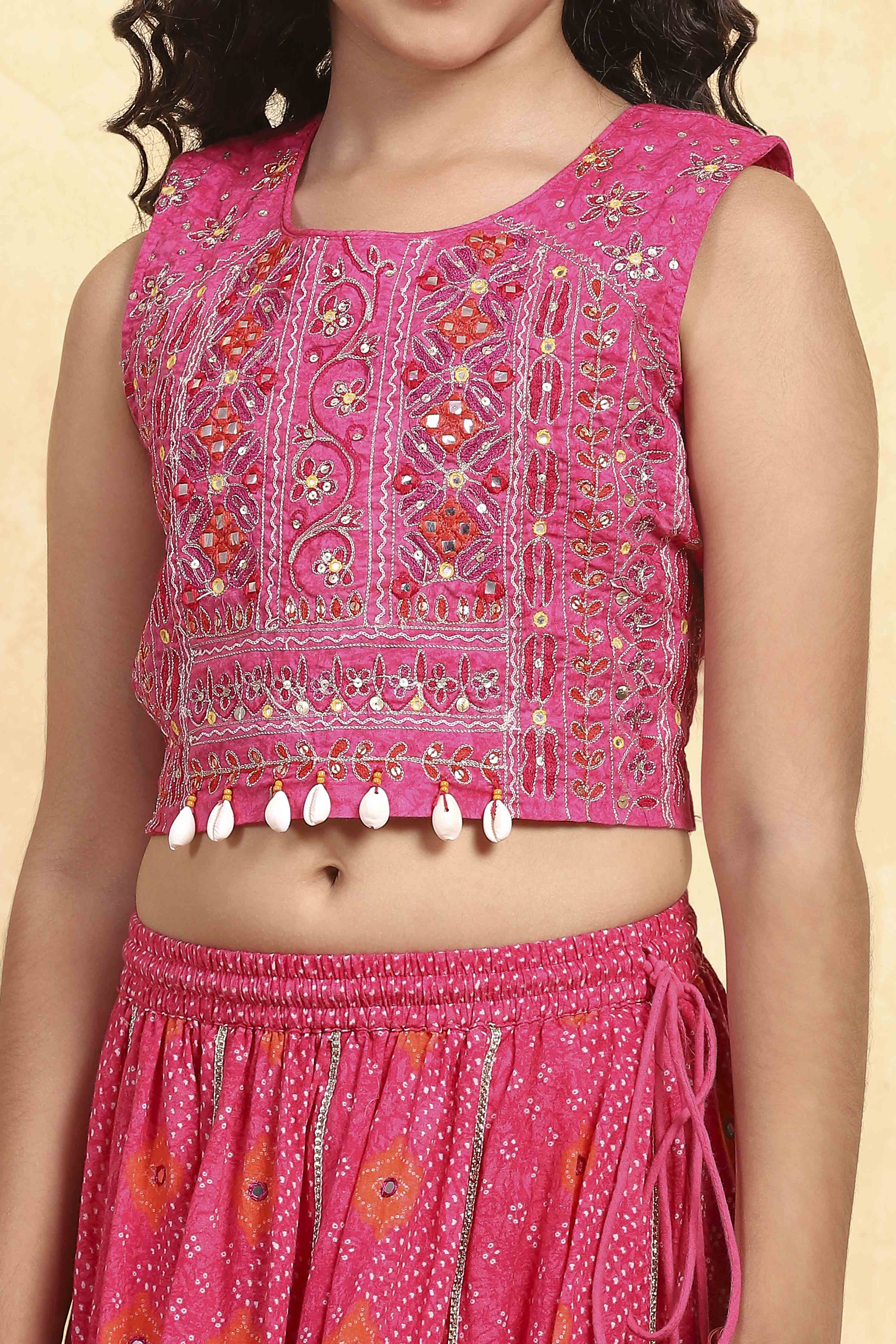 Pink Cotton Printed Fitted Lehenga Set image number 1
