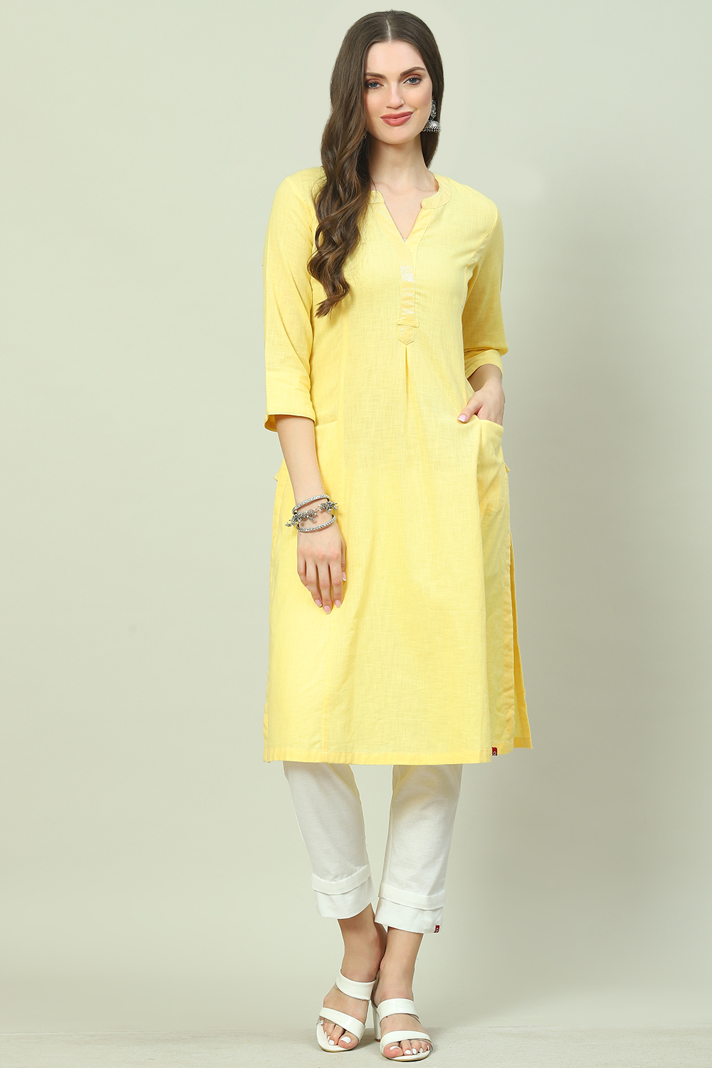 Blue Cotton Solid Kurti image number 3