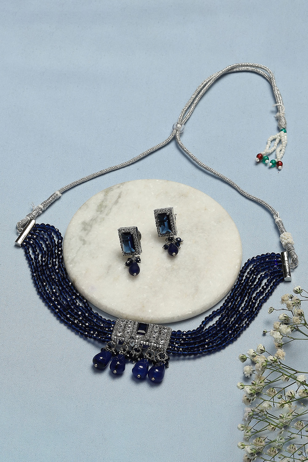 Navy Blue Brass Necklace Set image number 0