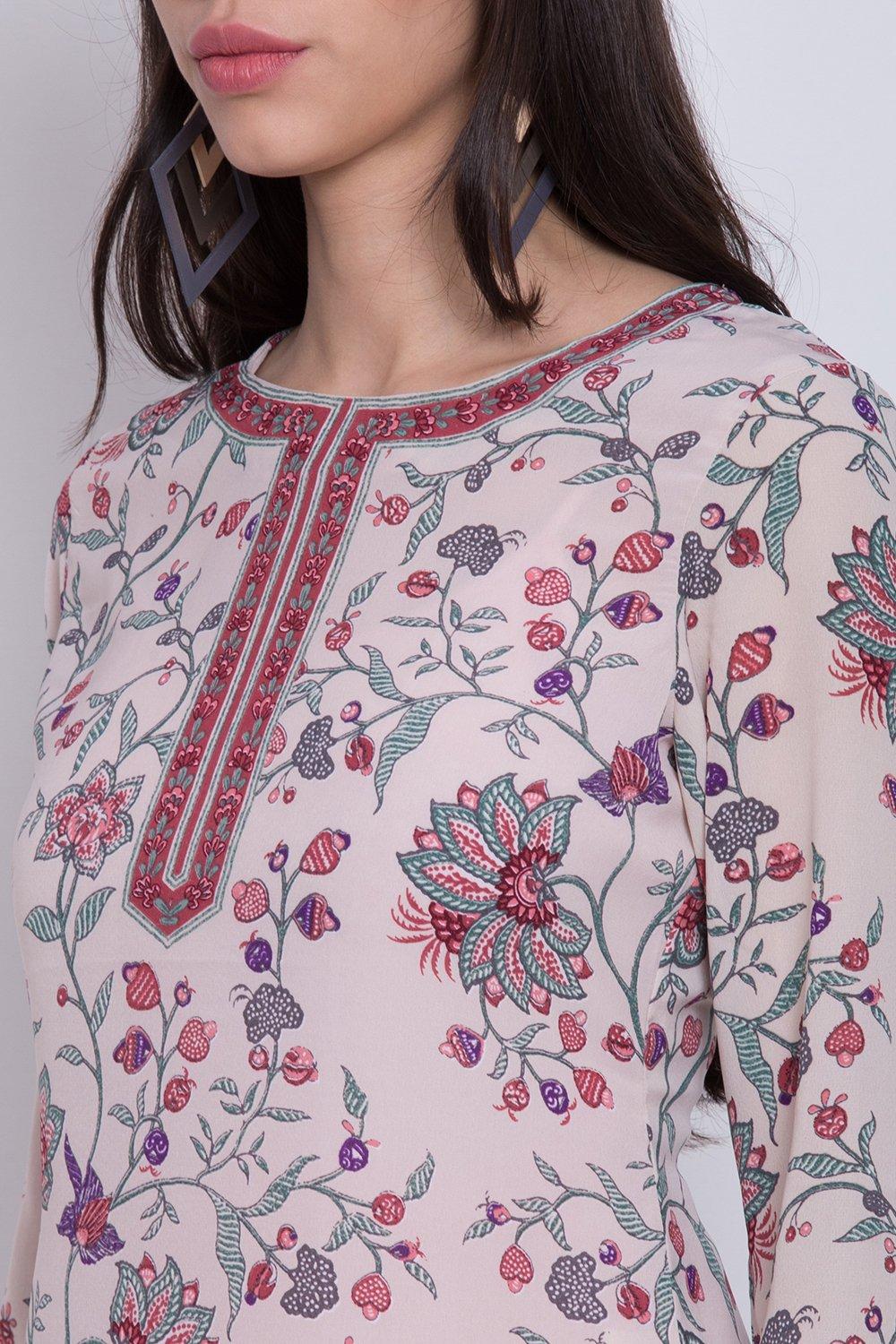 Blue Art Silk Straight Printed Kurti image number 1