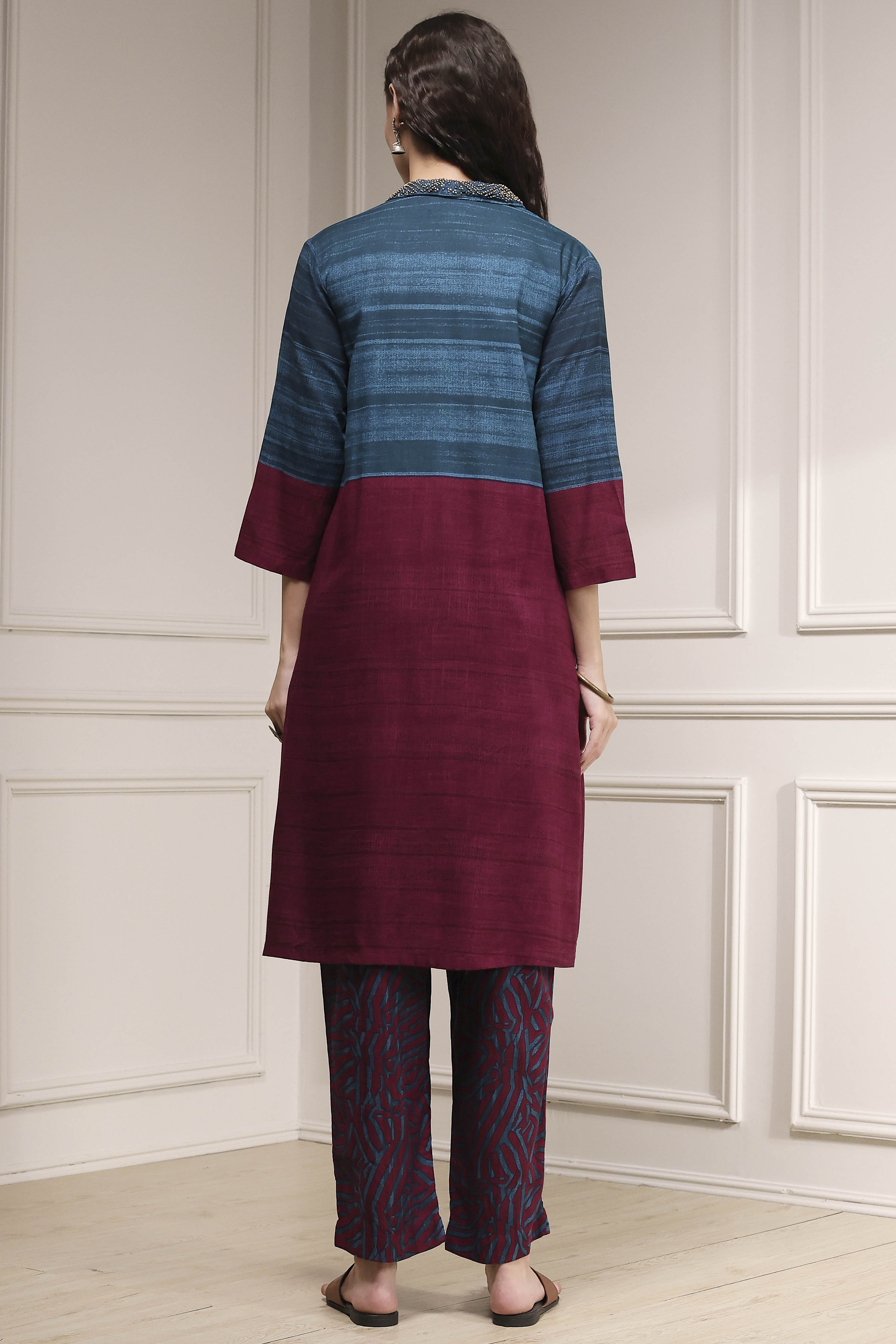 Teal Viscose Rayon Straight Printed Kurta Pants Set image number 4