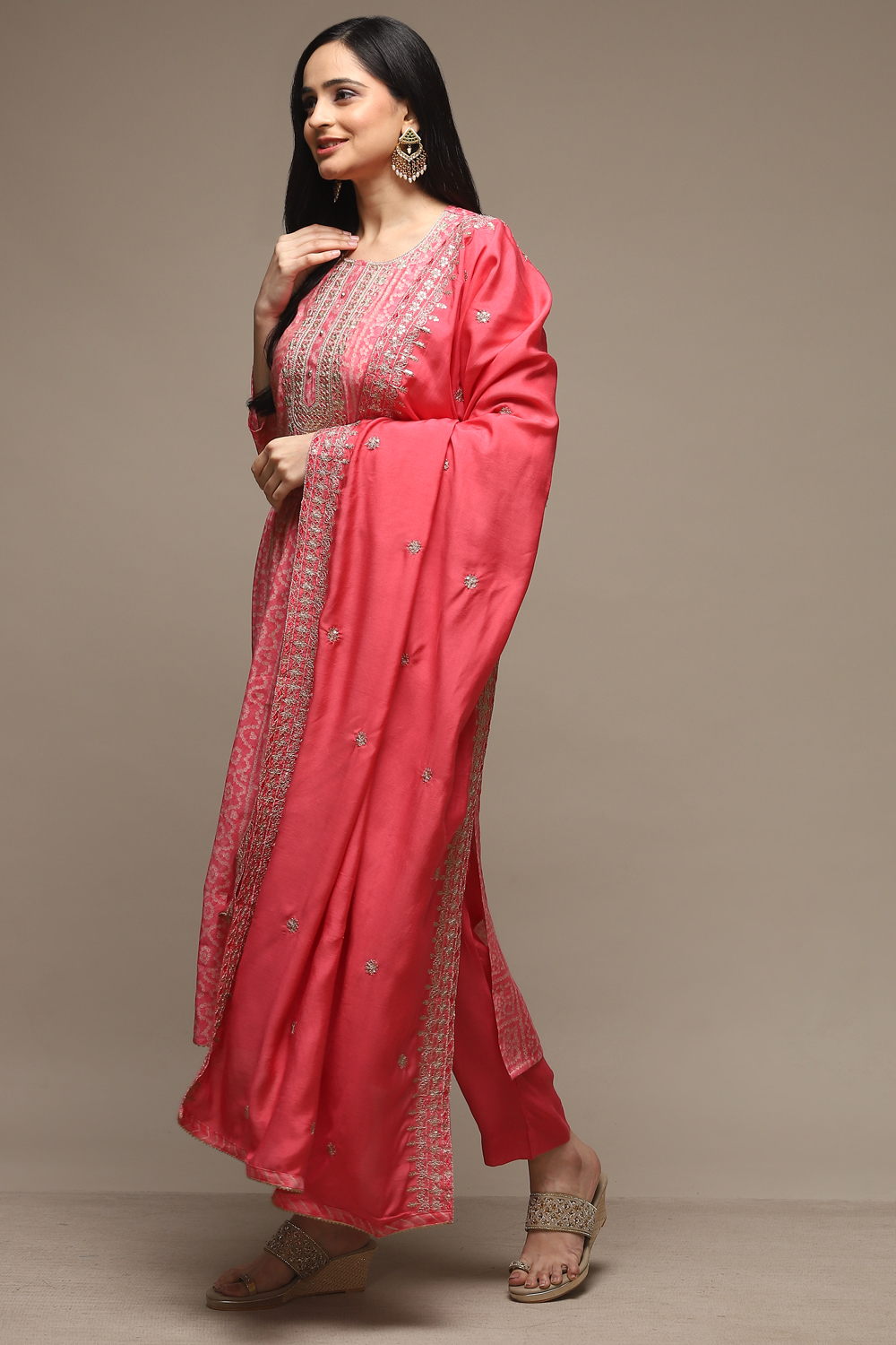 Pink Modal Machine Embroidered Unstitched Suit Set image number 5