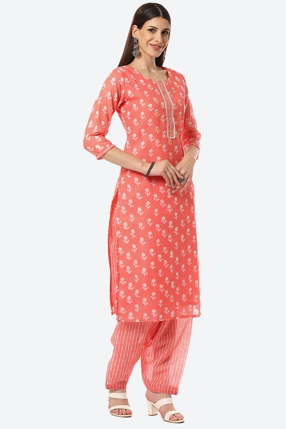 Peach Linen Unstitched Suit Set image number 5