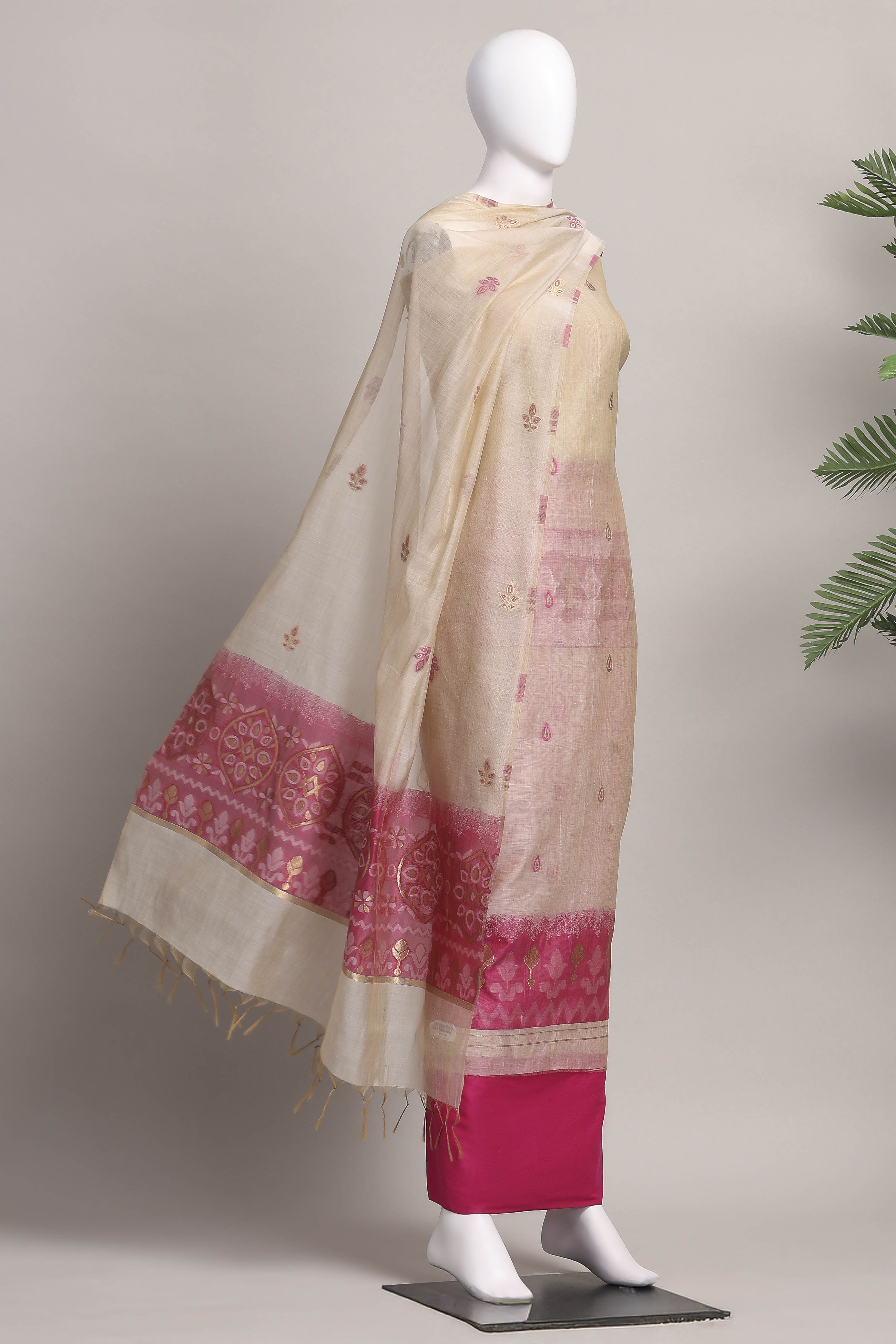 Blue Cotton Jamdani Unstitched Suit Set image number 5