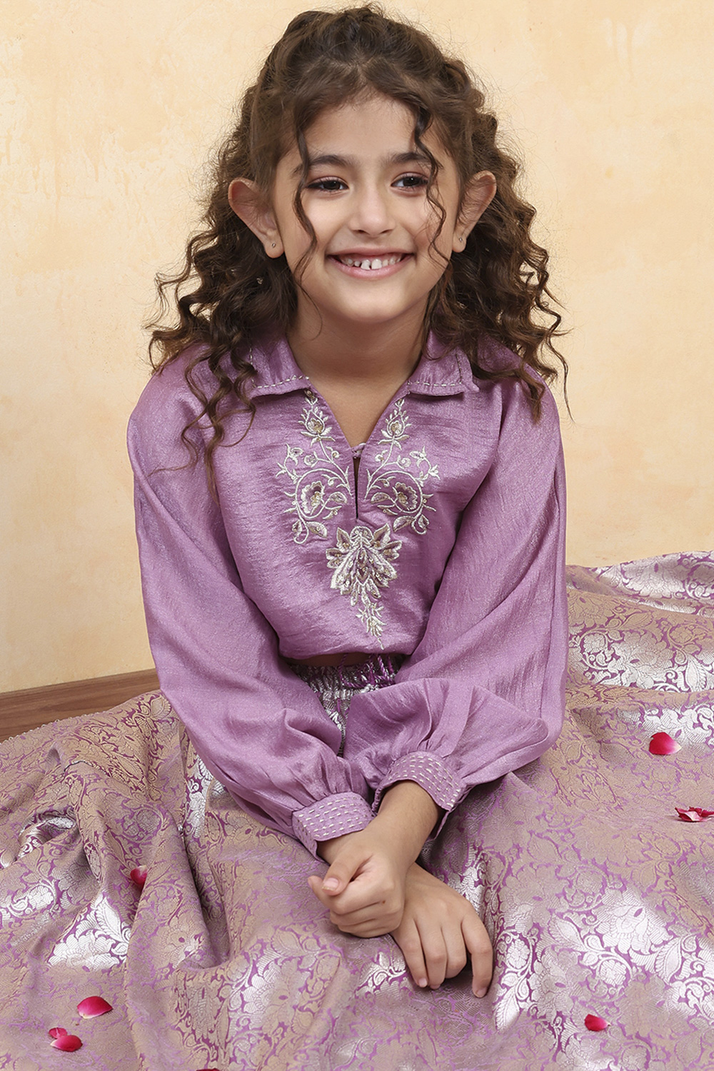 Purple Polyester Dyed Relaxed Lehenga Set image number 0