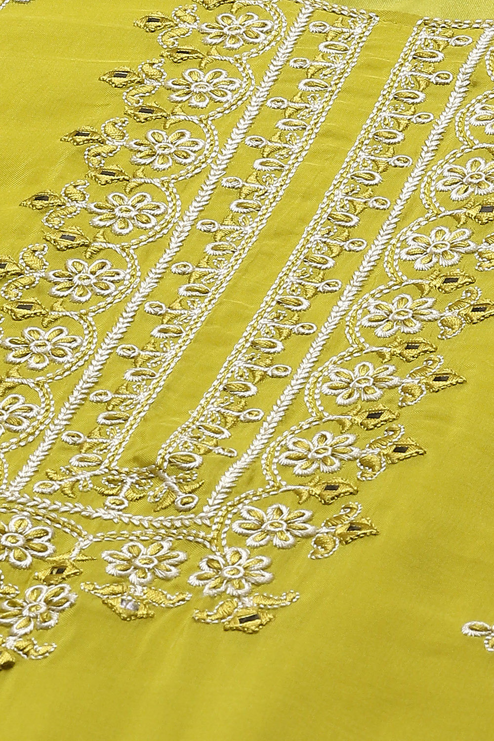 Lime Organza Unstitched Suit set image number 2