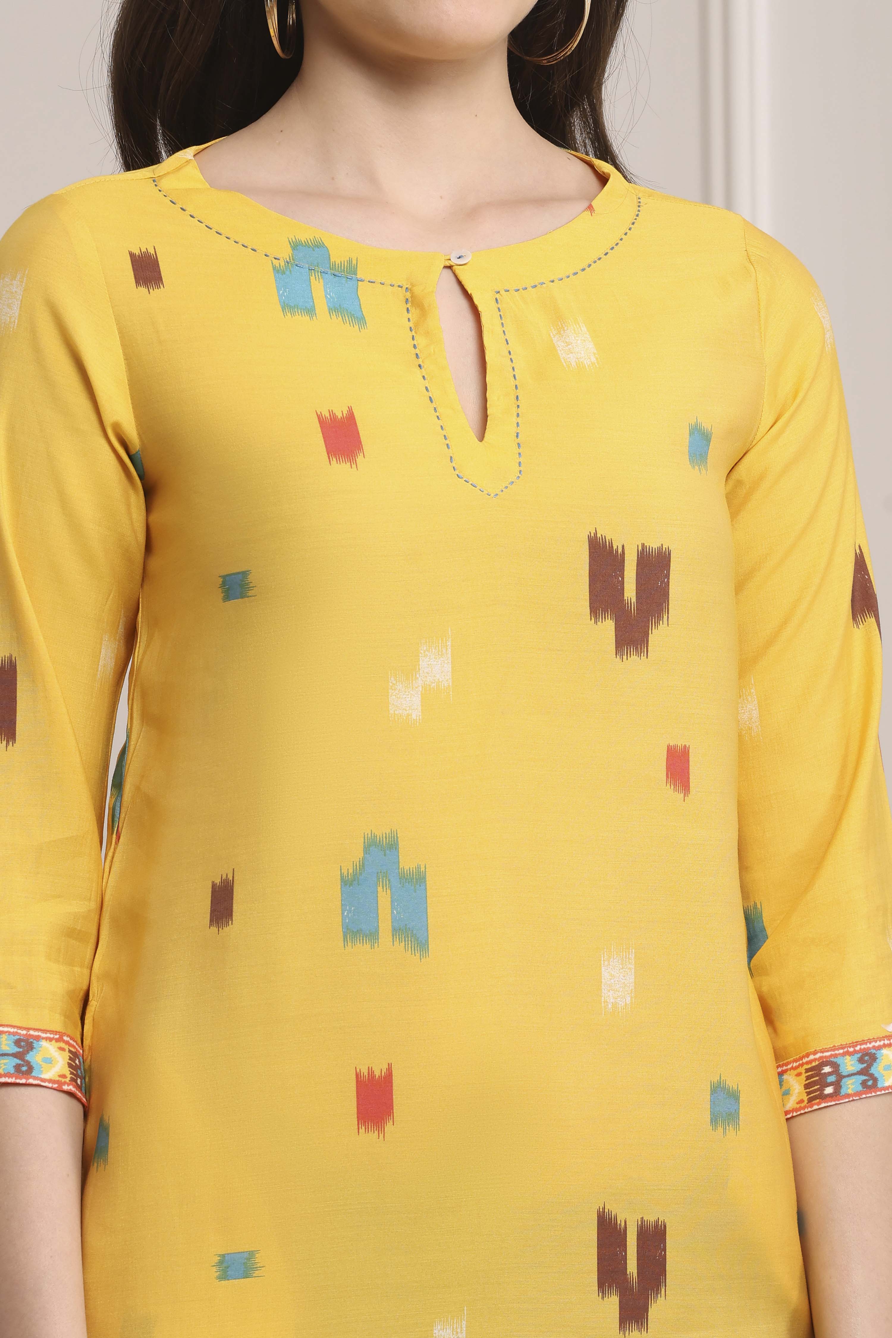 Yellow Poly Viscose Straight Kurta Pants Set image number 1