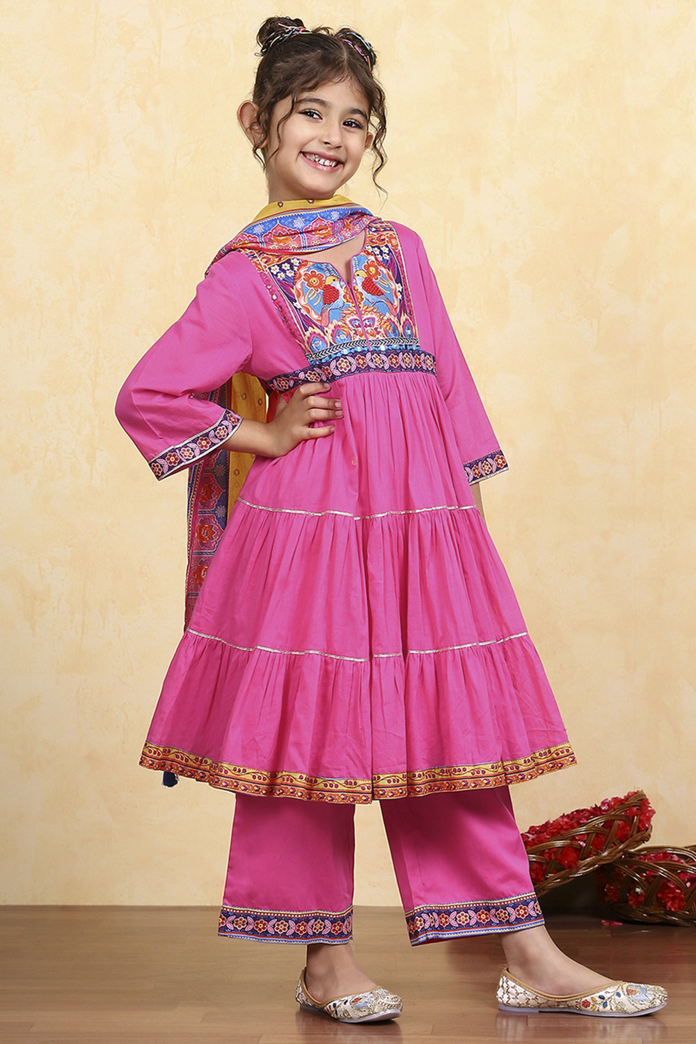 Pink Cotton Solid Tiered Suit Set image number 6