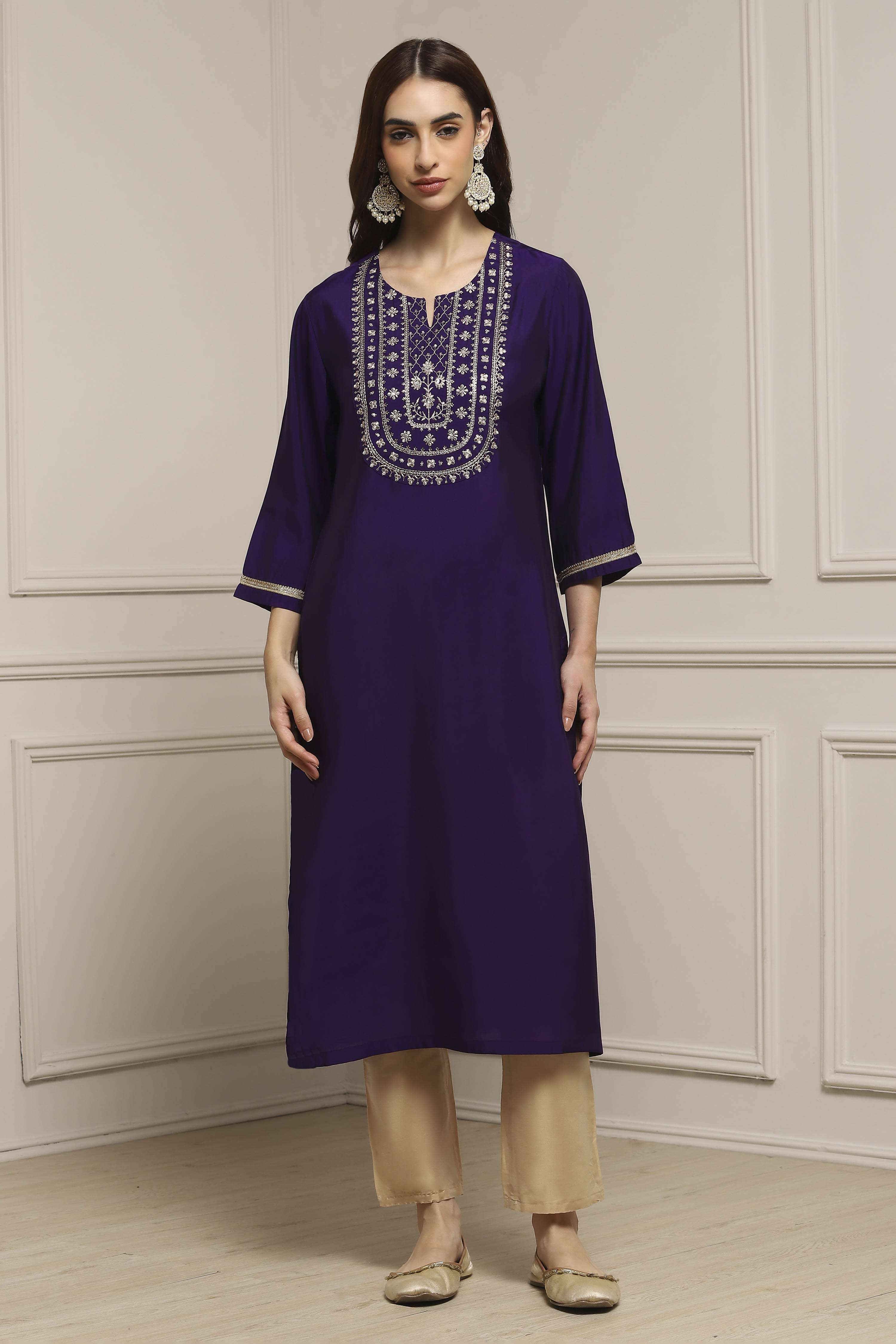 Purple Viscose Blend Straight Kurta image number 5