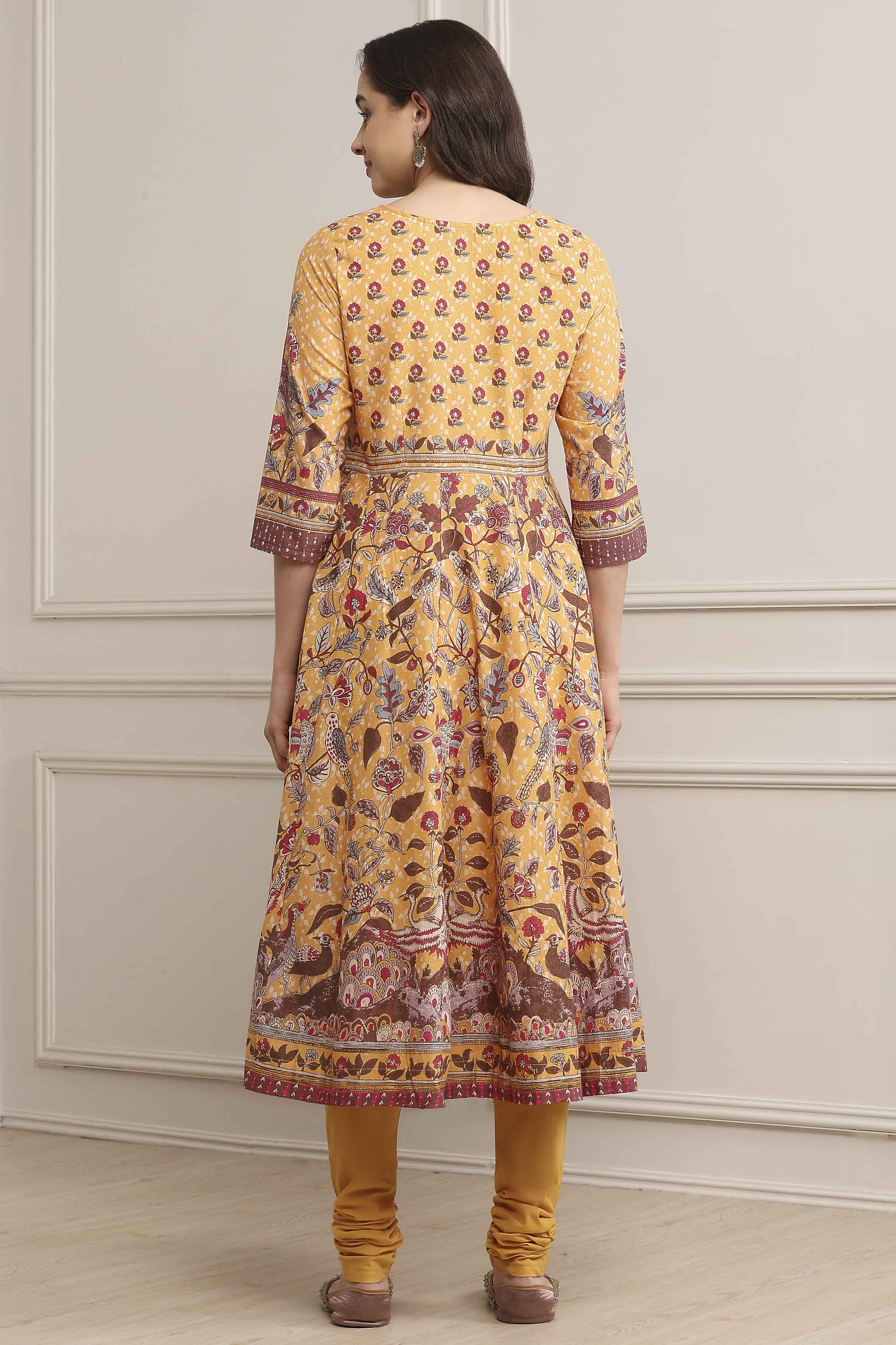 Beige Cotton Printed Anarkali Suit Set image number 4