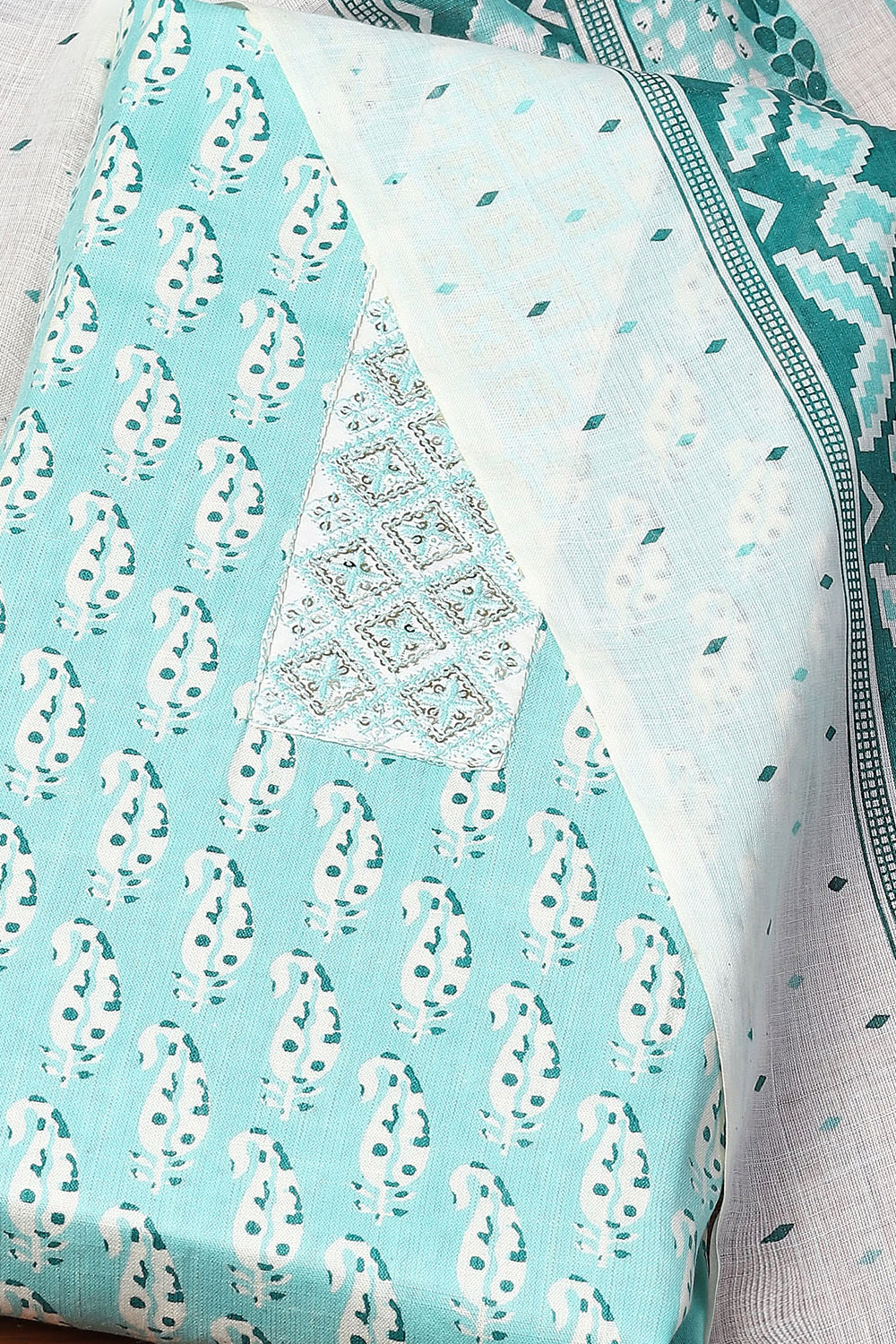 Blue Cotton Printed Unstitched Suit Set image number 1