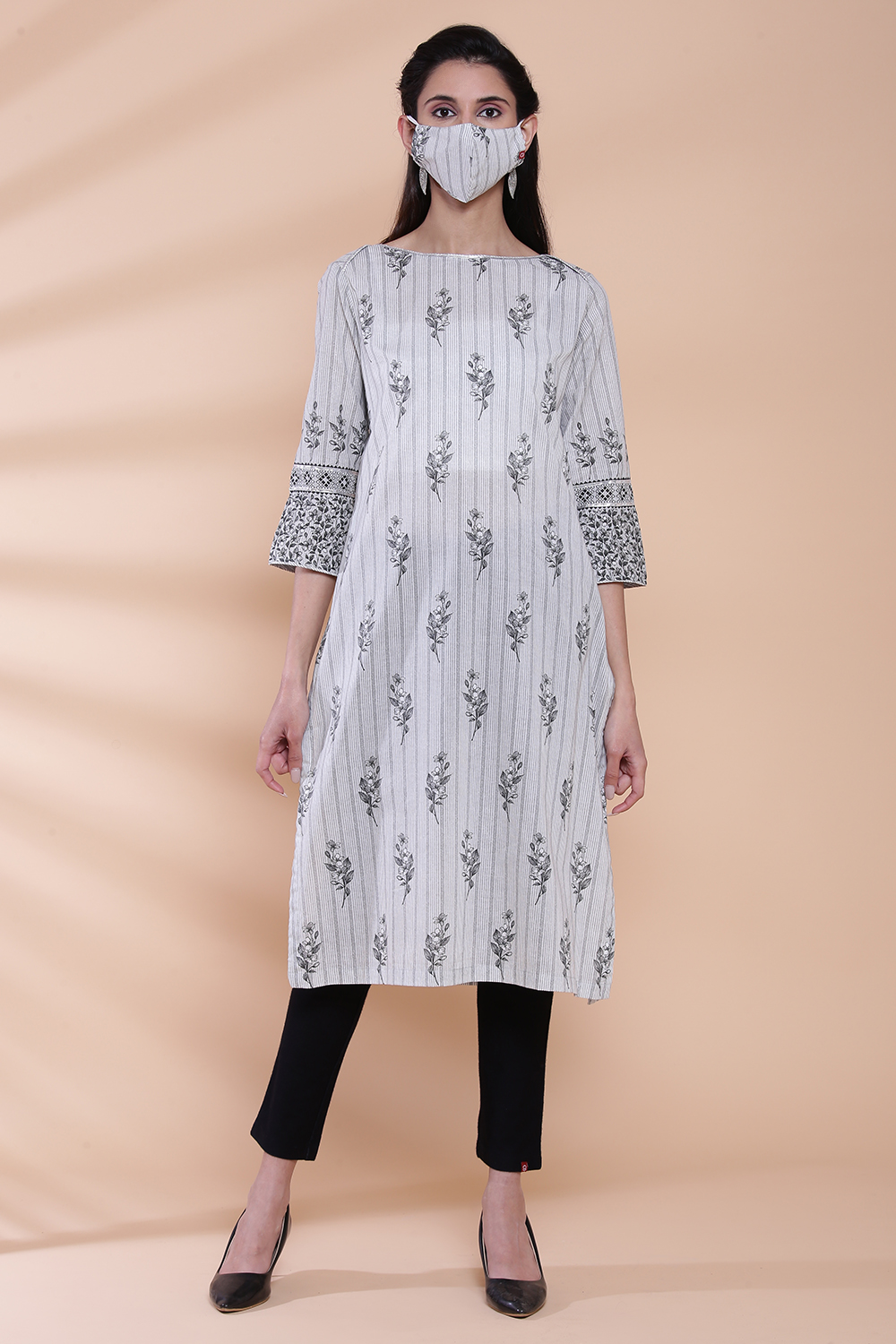 Turquoise Cotton Straight Kurta image number 5