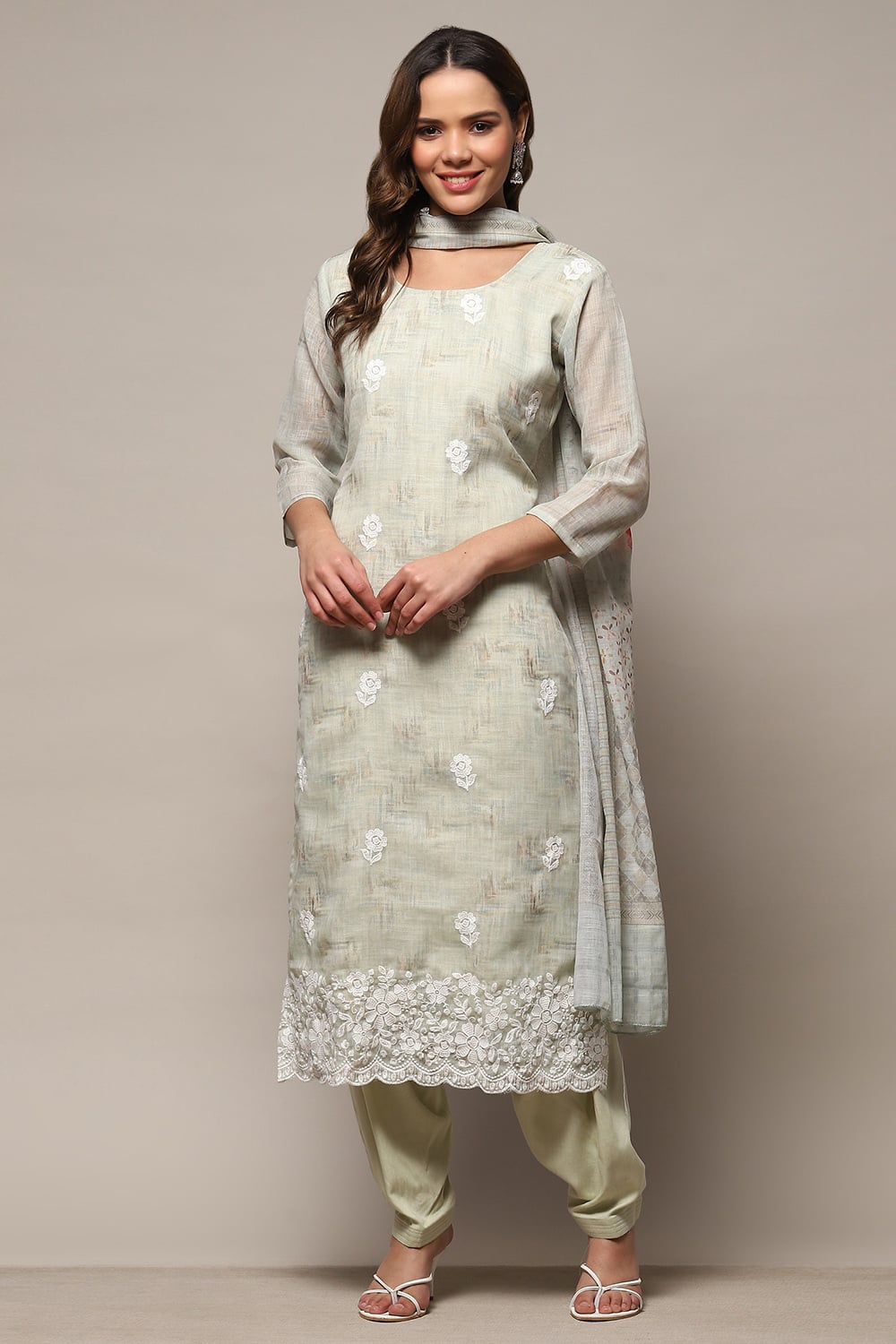 Pink Linen Unstitched Suit Set image number 8