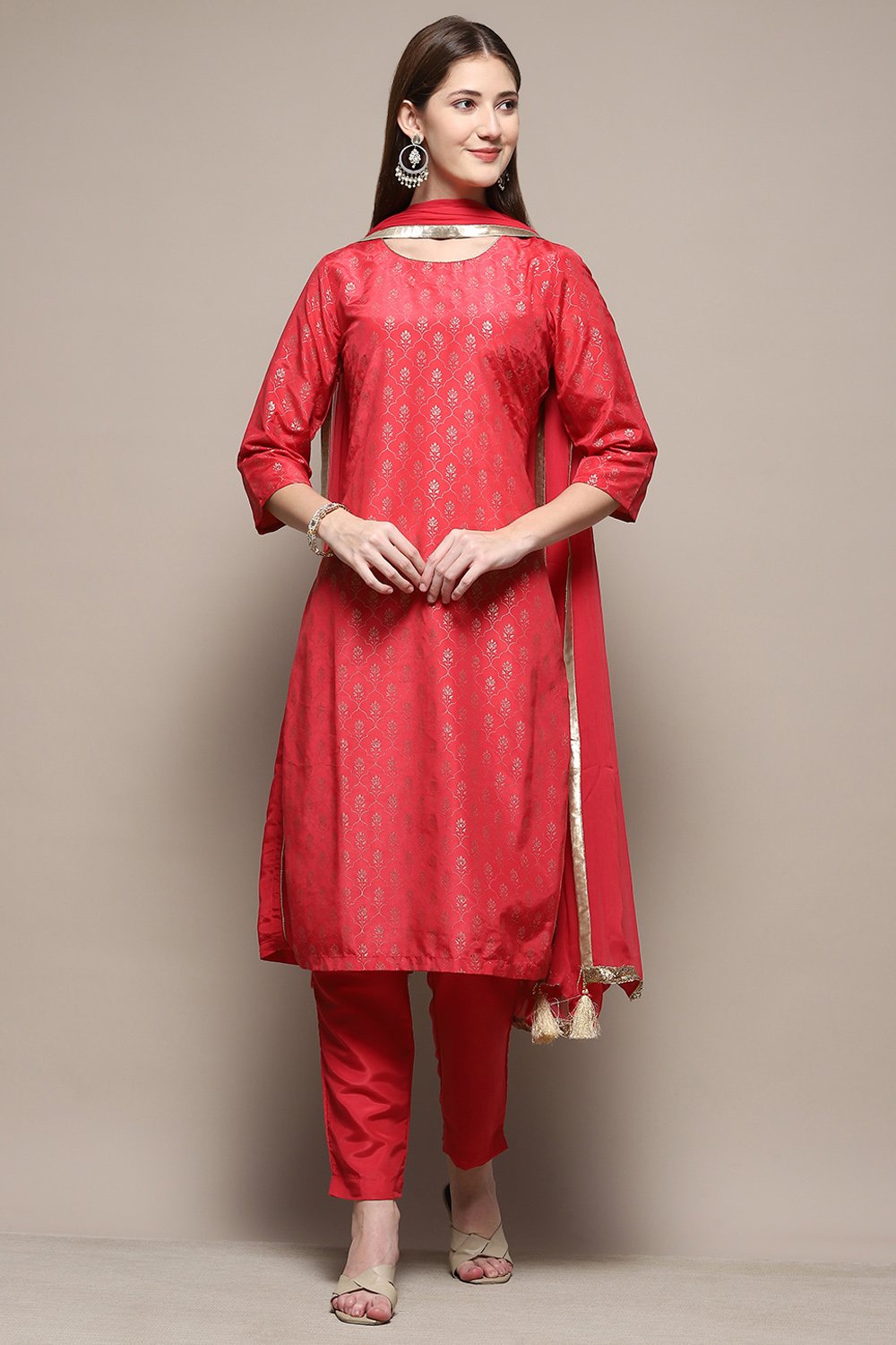 Dark Navy Art Silk Straight Kurta Slim Pants Suit Set image number 7