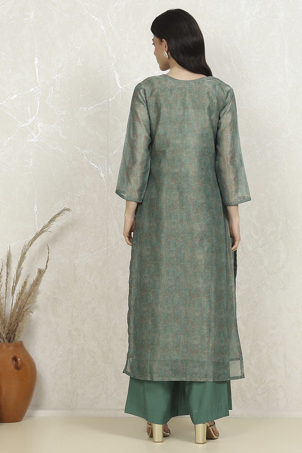 Orange Cotton Printed Embroidered Unstitched Suit Set image number 5