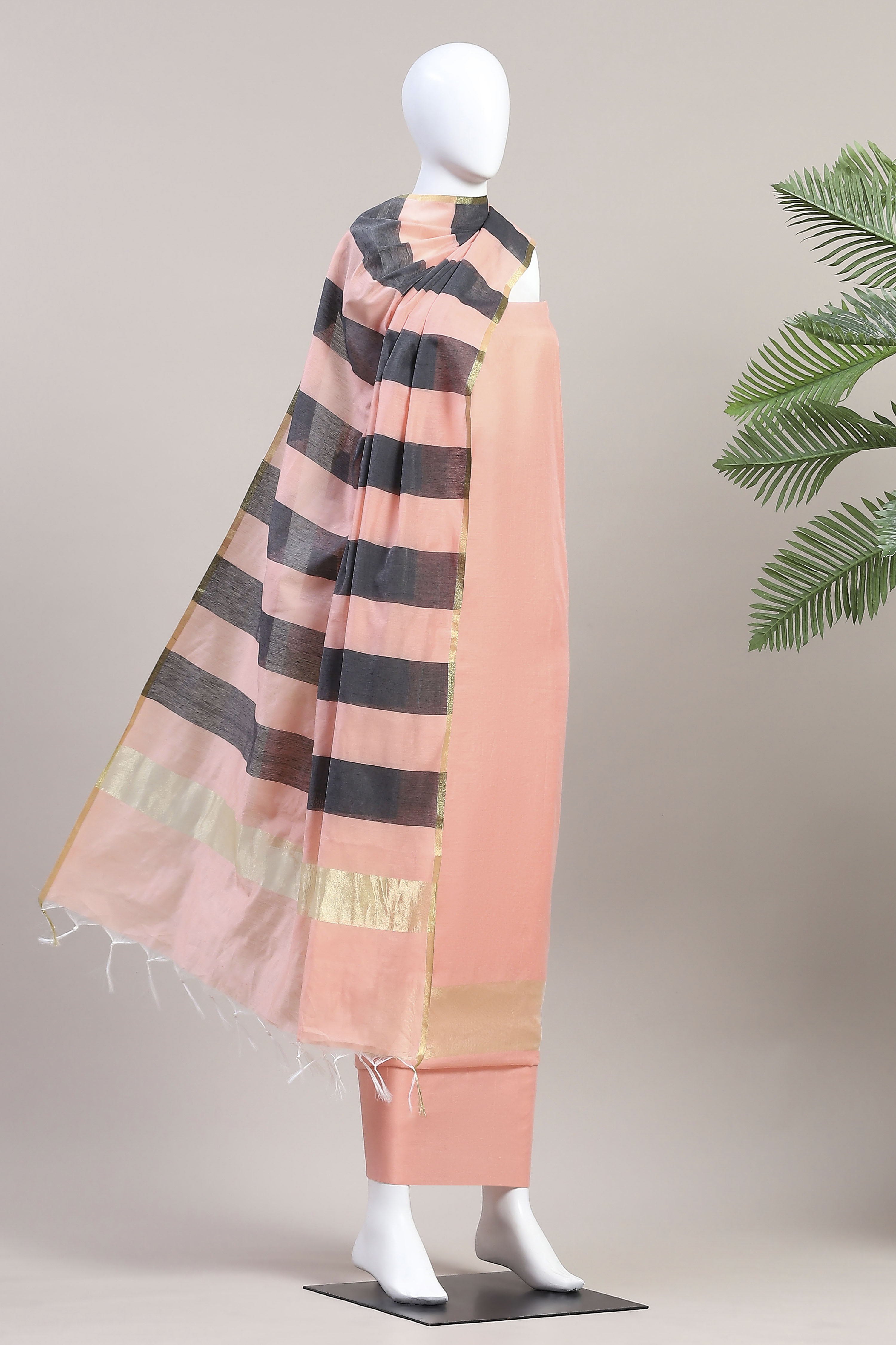 Hot Pink Cotton Printed Embroidered Unstitched Suit Set image number 4
