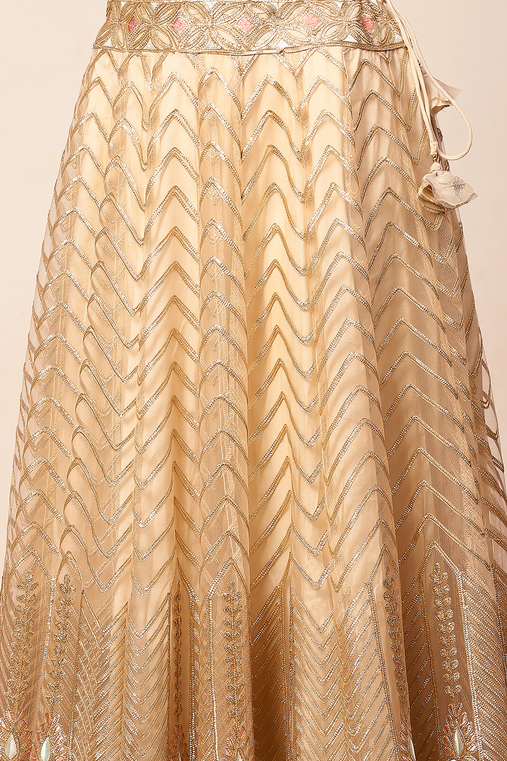 Beige Embroidered Peplum Lehenga Set image number 2