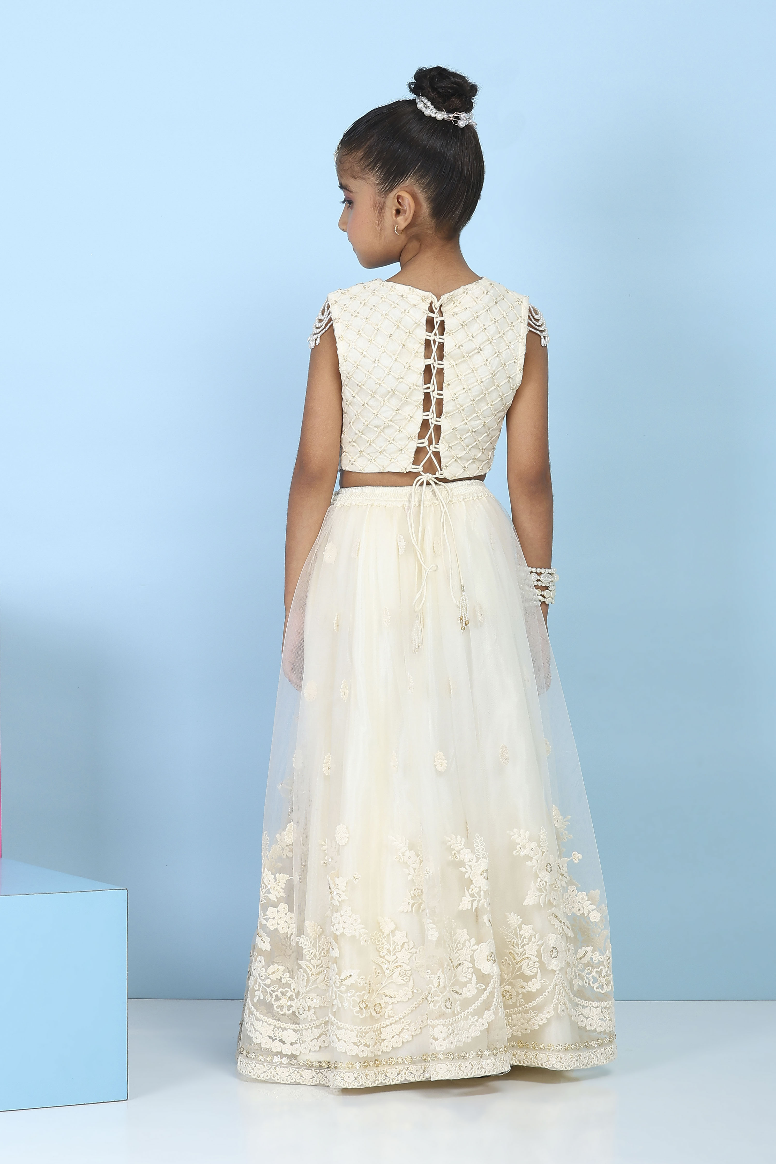 White Butterfly Net Sequin Embroidered Lehenga Set image number 4