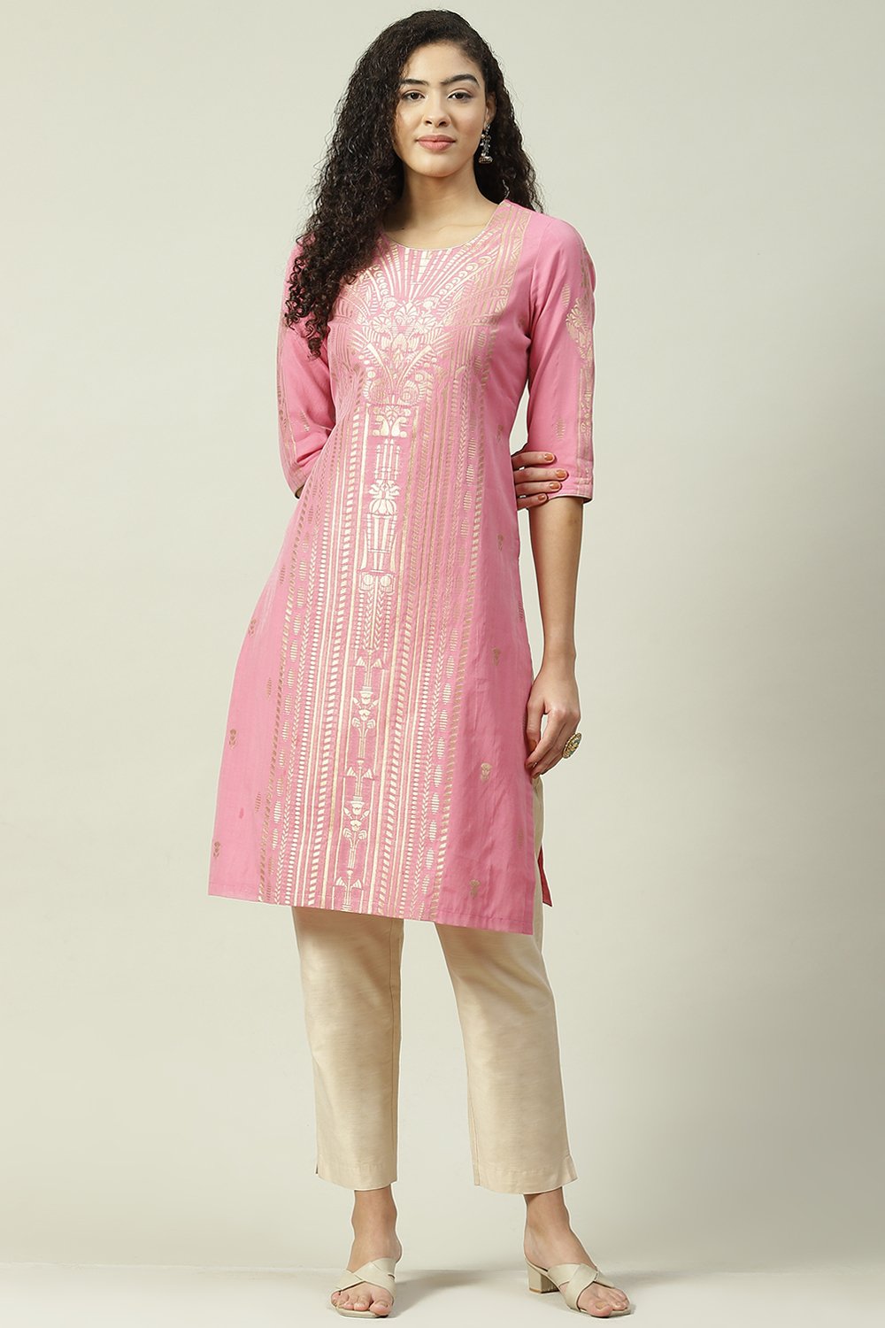 Blue Poly Cotton Straight Yarndyed Kurta image number 0