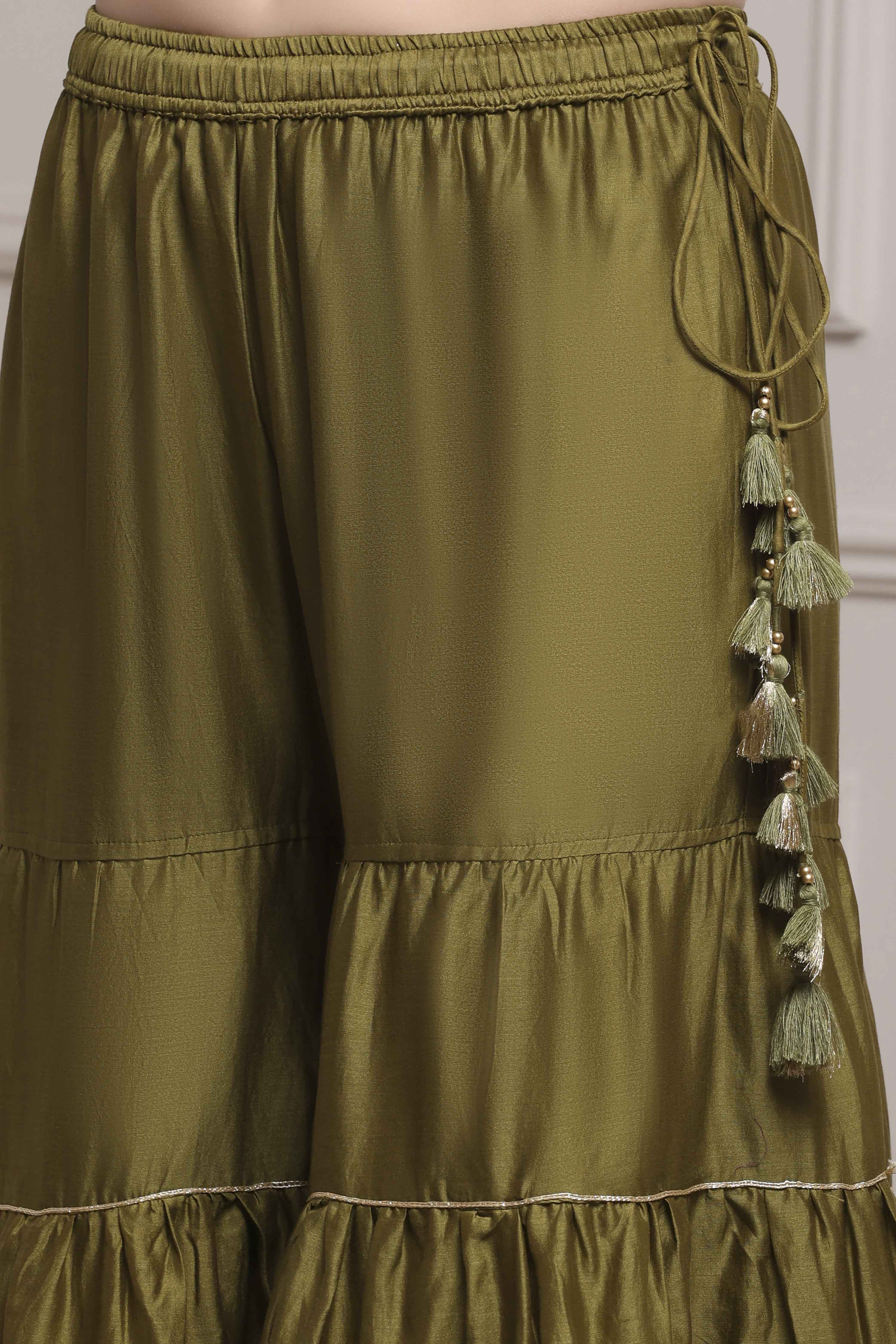 Mehndi Green Cotton Silk Straight Suit Set image number 2