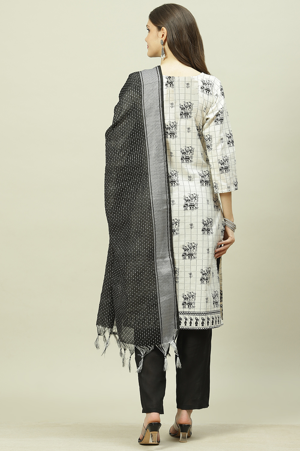 White Cotton Machine Embroidered Unstitched Suit Set image number 4