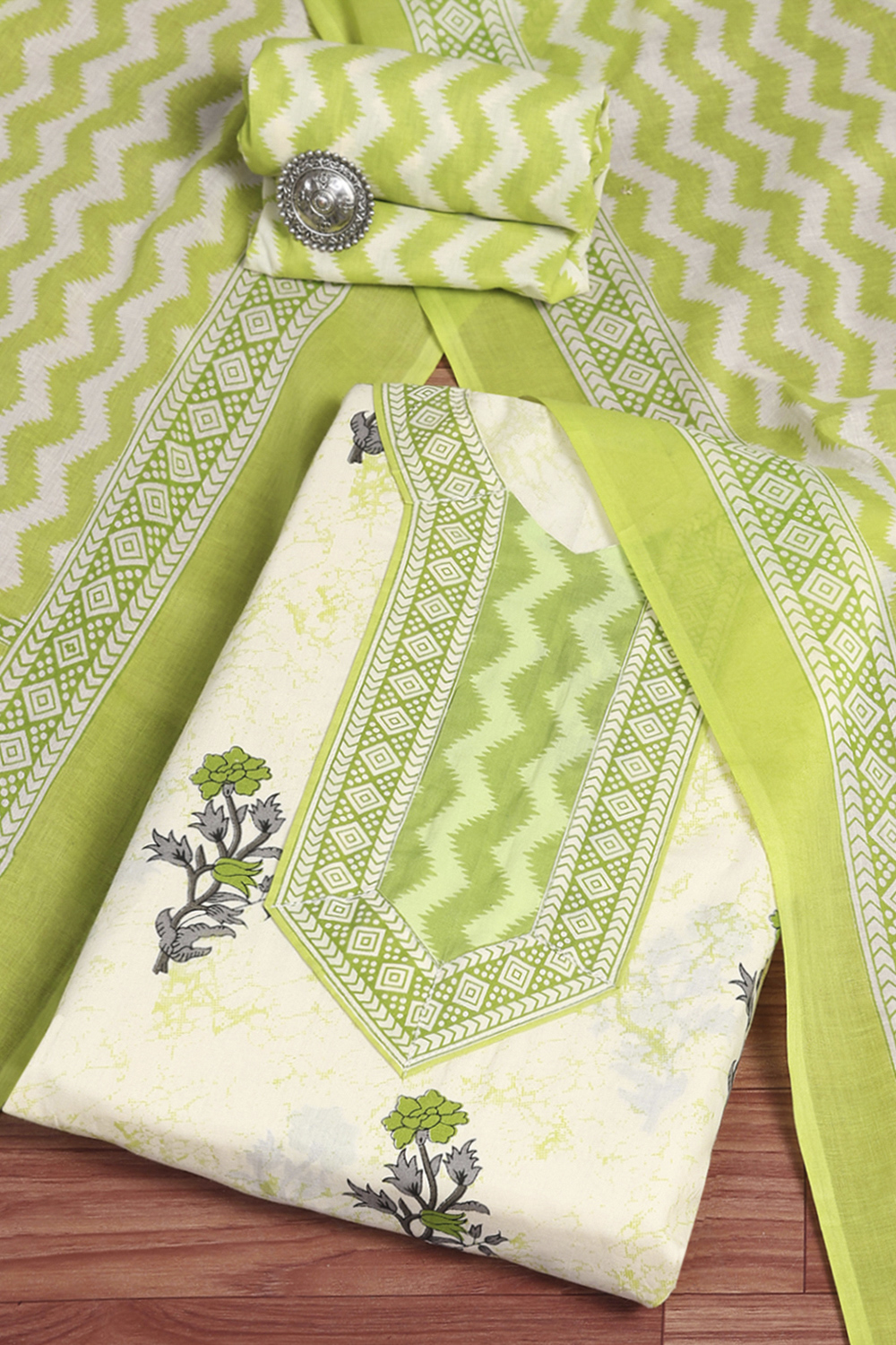 Assorted Cotton Hand Block Print Unstitched Suit Set image number 0