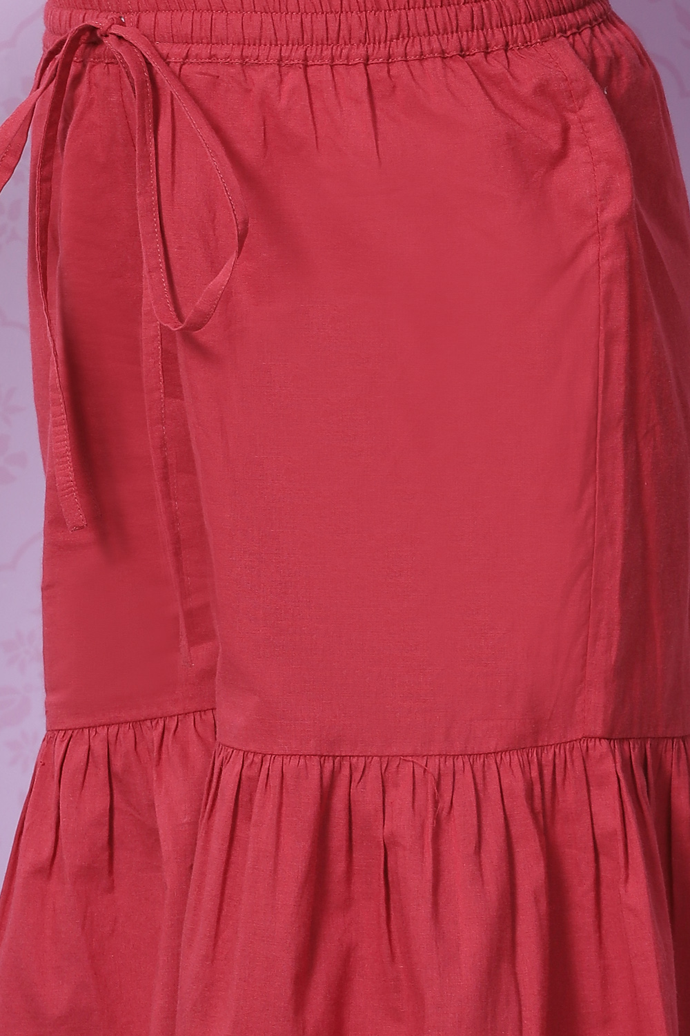 Red Cotton Flared Printed Kurta Set image number 2