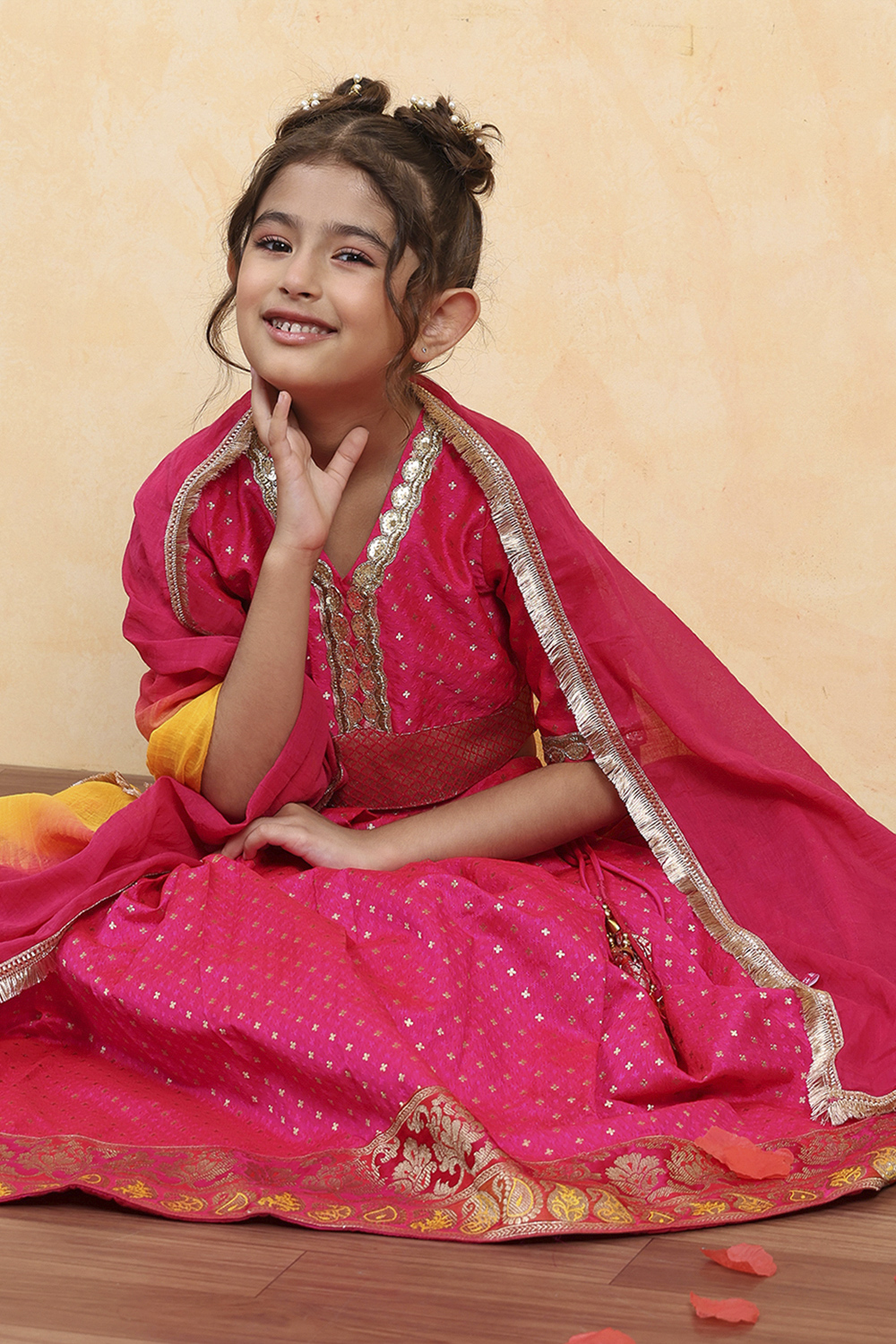 Pink Polyester Yarndyed Fitted Lehenga Set image number 7