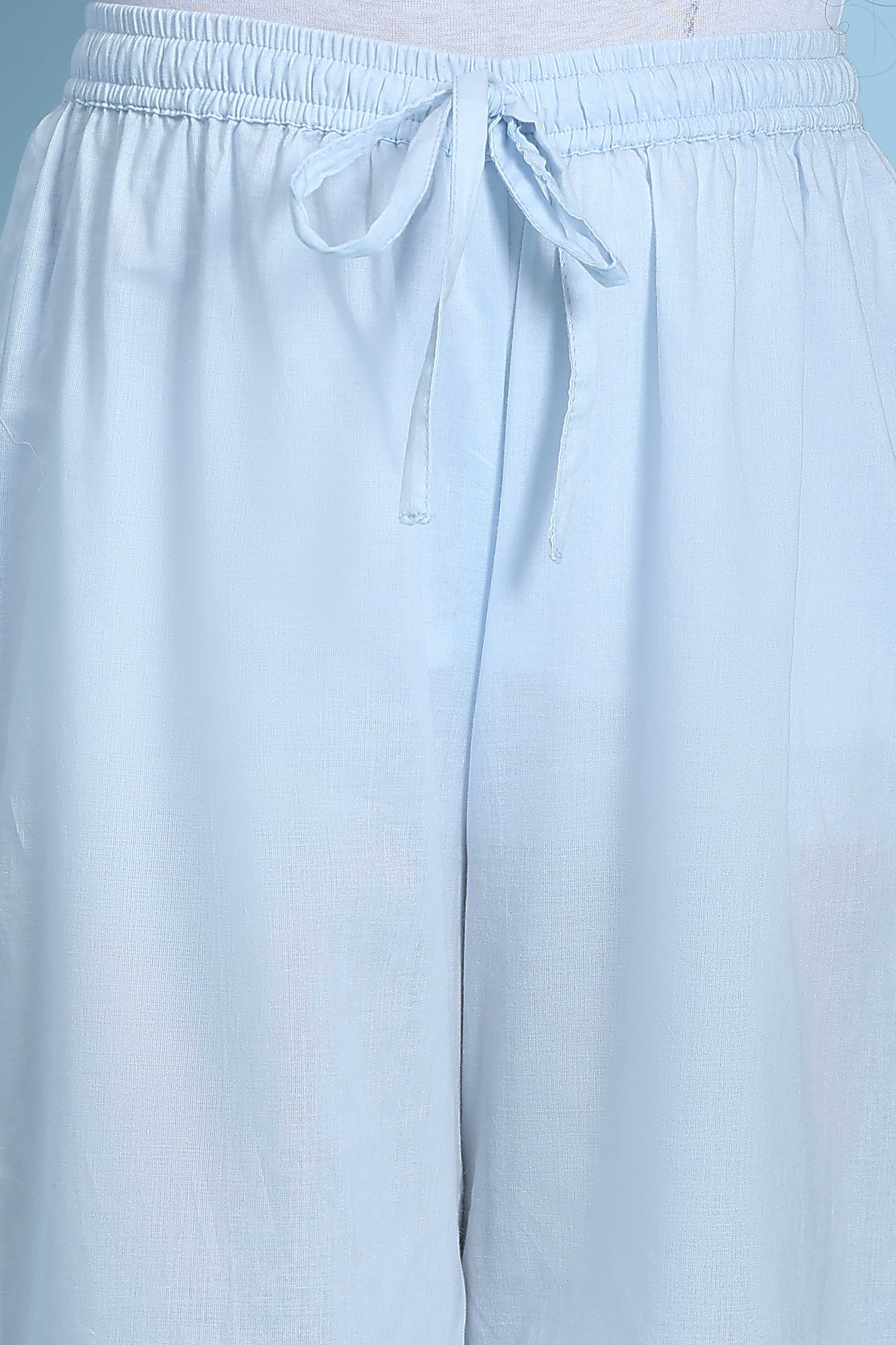 Blue Cotton Printed Angrakha Anarkali Suit Set image number 2