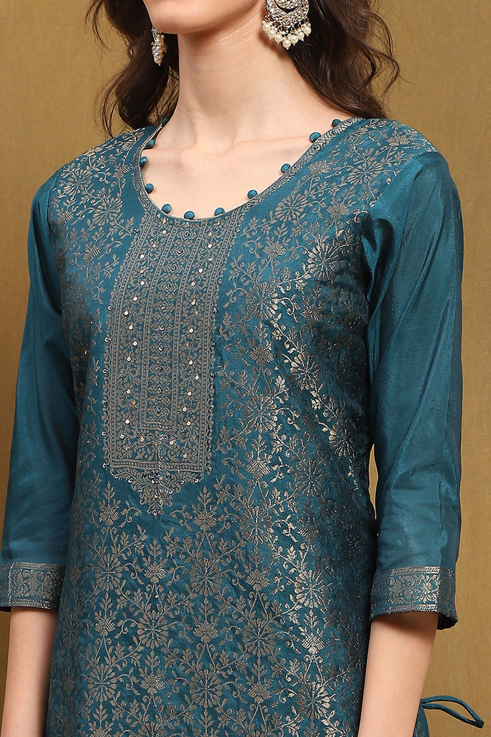 Mustard Yellow Silk Blend Woven Unstitched Suit Set image number 6