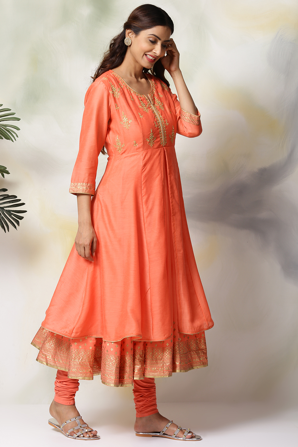 Blue Art Silk Anarkali Kurta Churidar Set image number 4