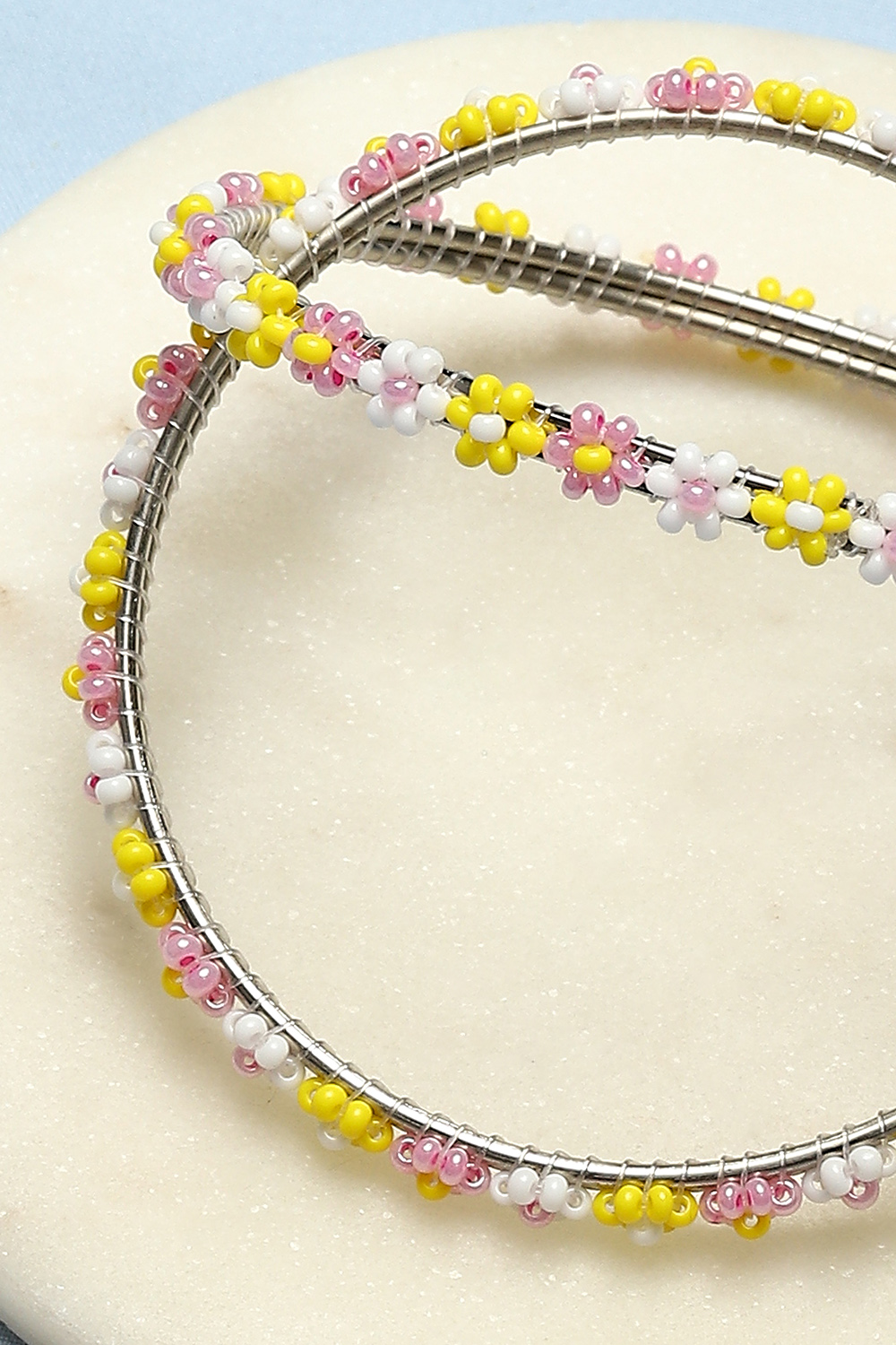 Yellow & Pink Metal And Beads Bangles image number 1