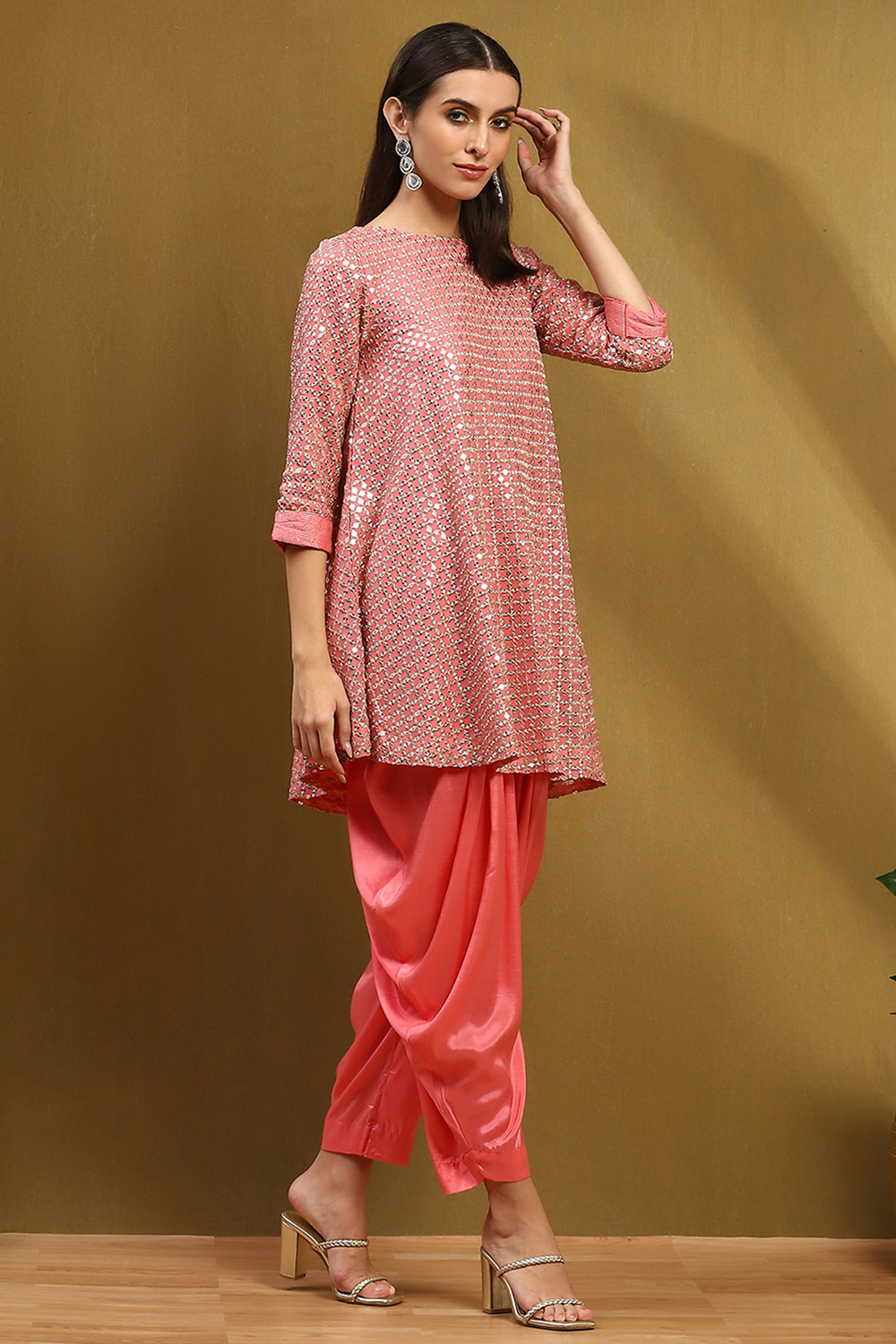 Aqua Blue Viscose Blend Embellished Asymmetric Kurta Set image number 5