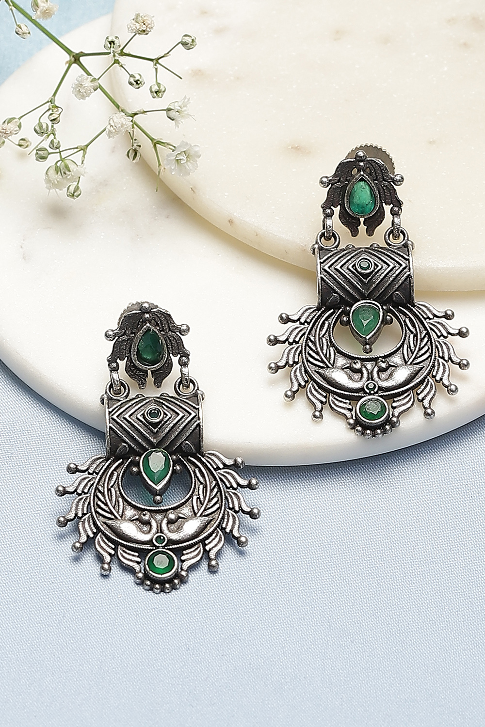 Green Oxidised Earrings image number 0