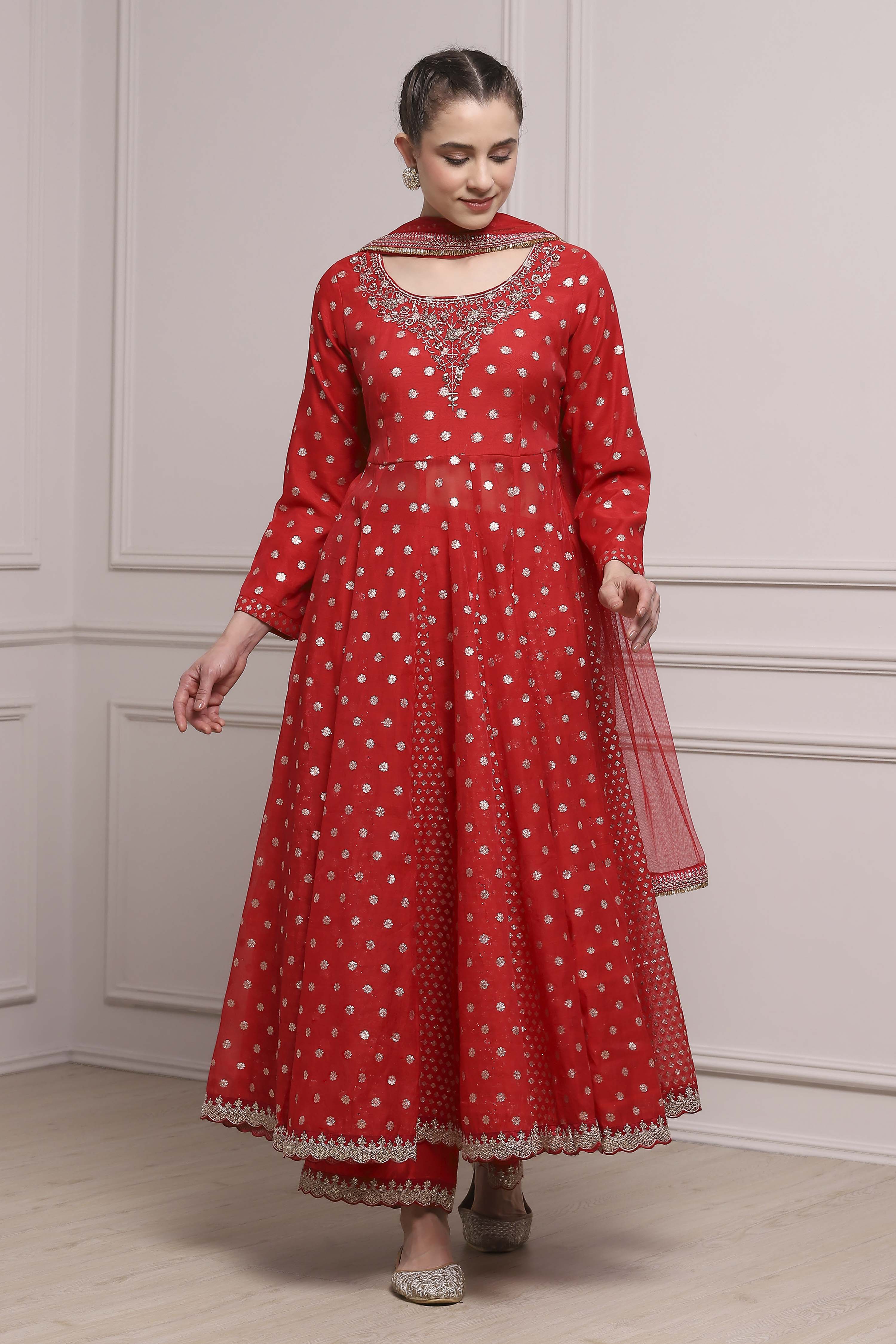 Pink Cotton Yarndyed Kalidar Kurta Set image number 6