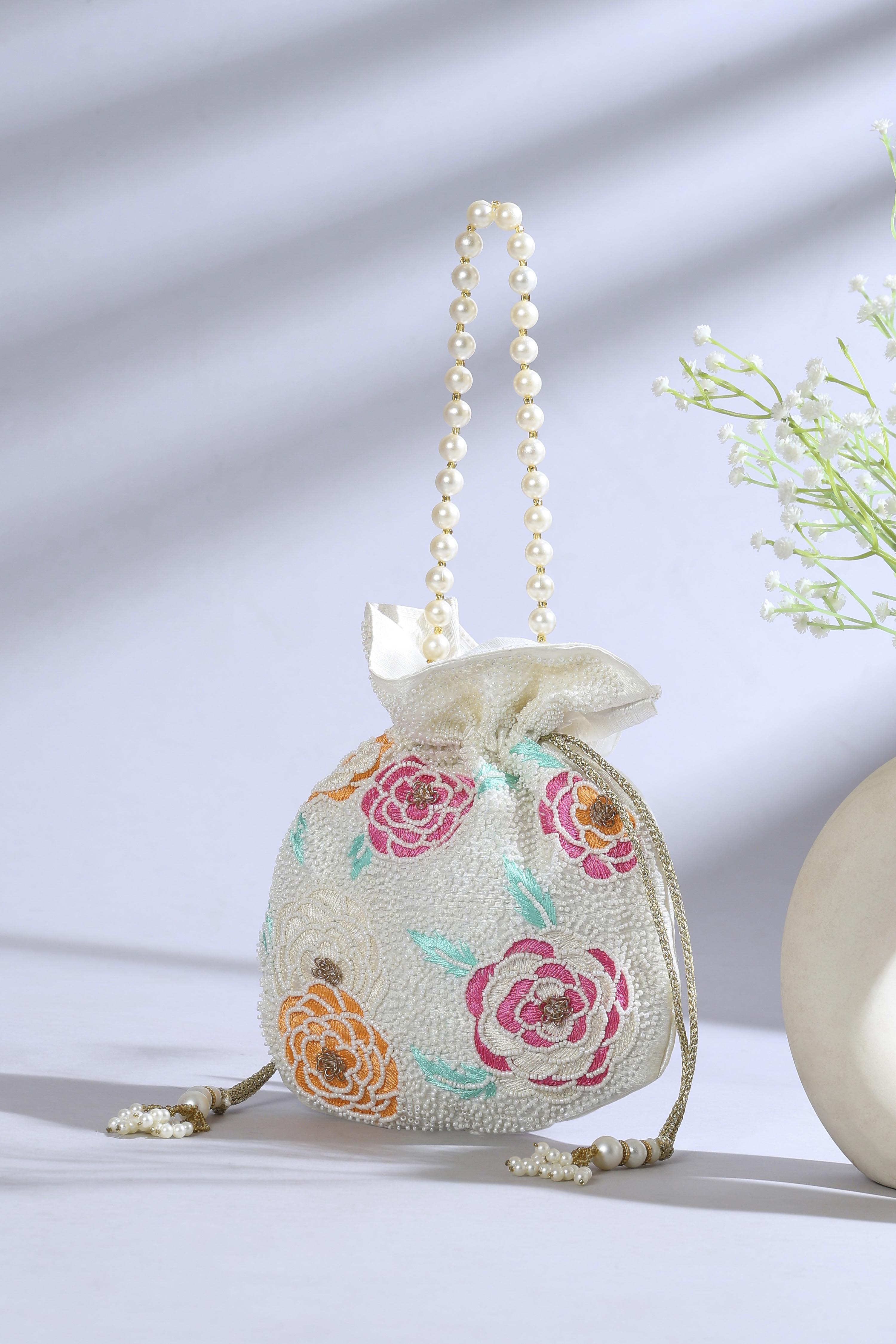 Off White Fabric Potli Bag image number 0