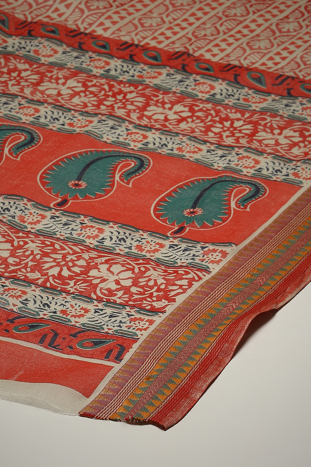 Red Cotton Hand Block Print Unstitched Suit Set image number 8